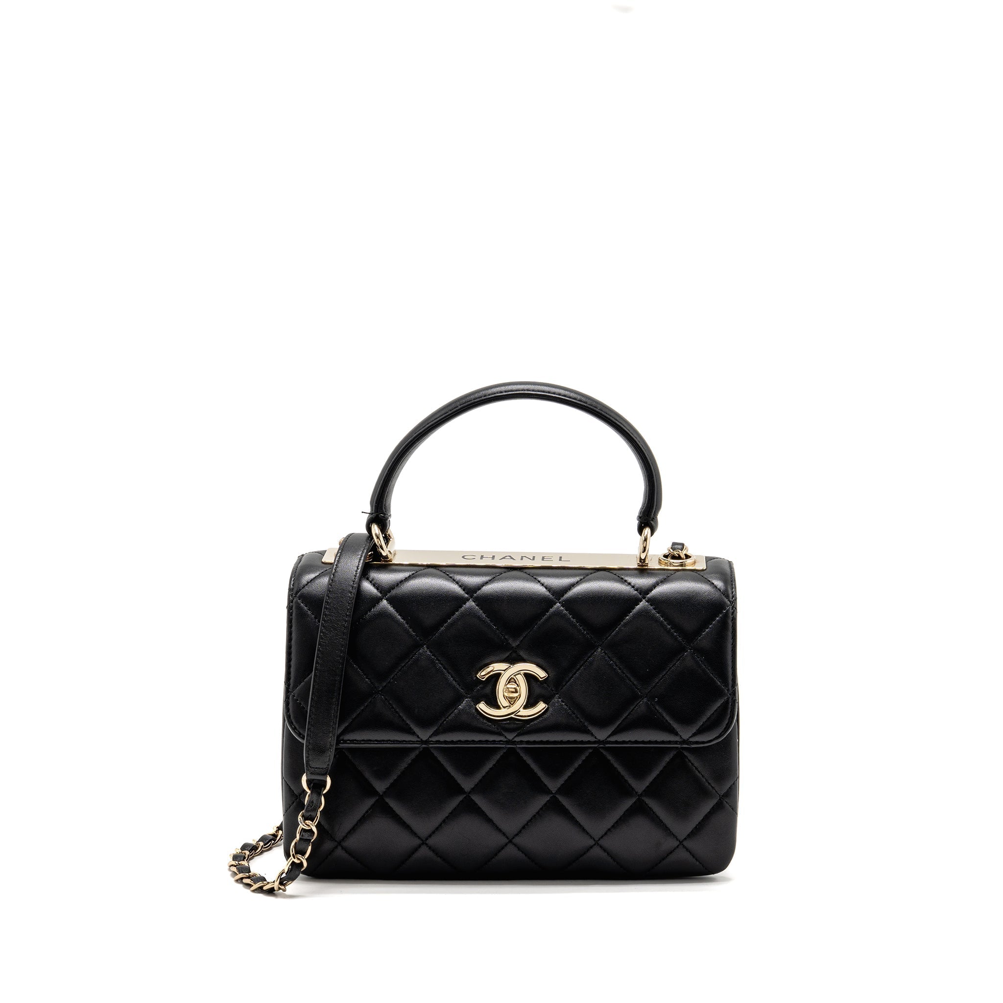 CHANEL TOP HANDLE TRENDY CC FLAP BAG LAMBSKIN BLACK LGHW