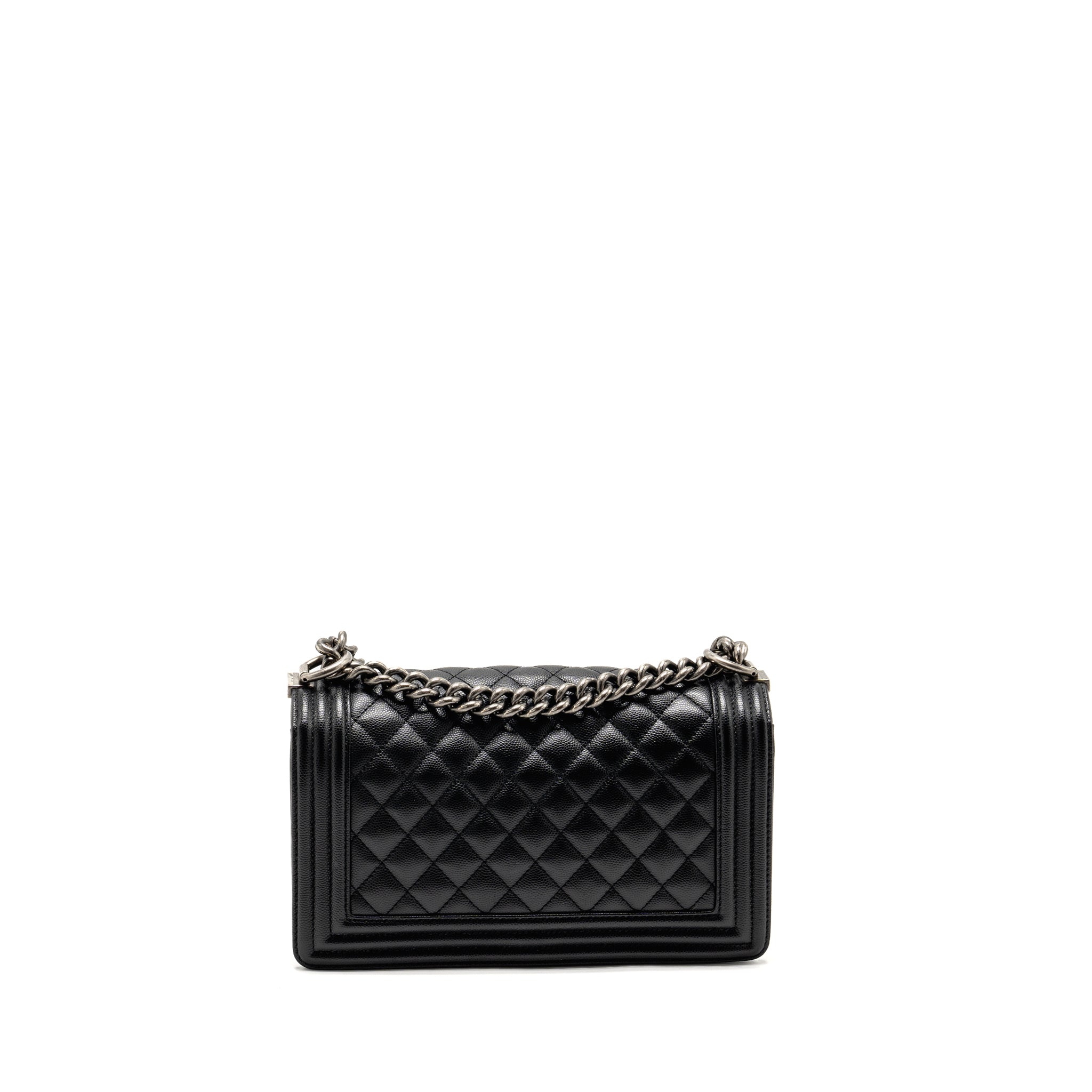 CHANEL MEDIUM BOY BAG CAVIAR BLACK SHW (MICROCHIP)