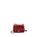 CHANEL MINI SQUARE FLAP BAG LAMBSKIN RED BLACK HARDWARE