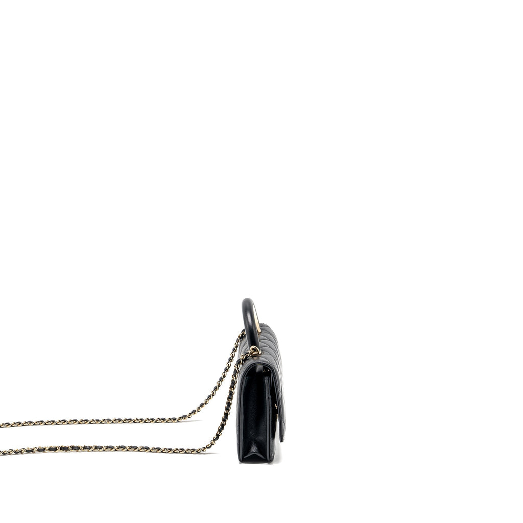 CHANEL LEATHER TOP HANDLE WALLET ON CHAIN LAMBSKIN BLACK LGHW (MICROCHIP)