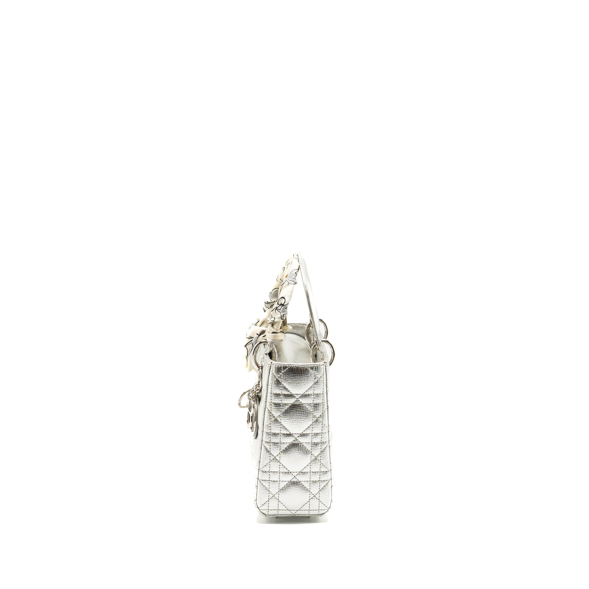 DIOR SMALL MY ABC LADY DIOR CANNAGE CALFSKIN METALLIC SILVER SHW
