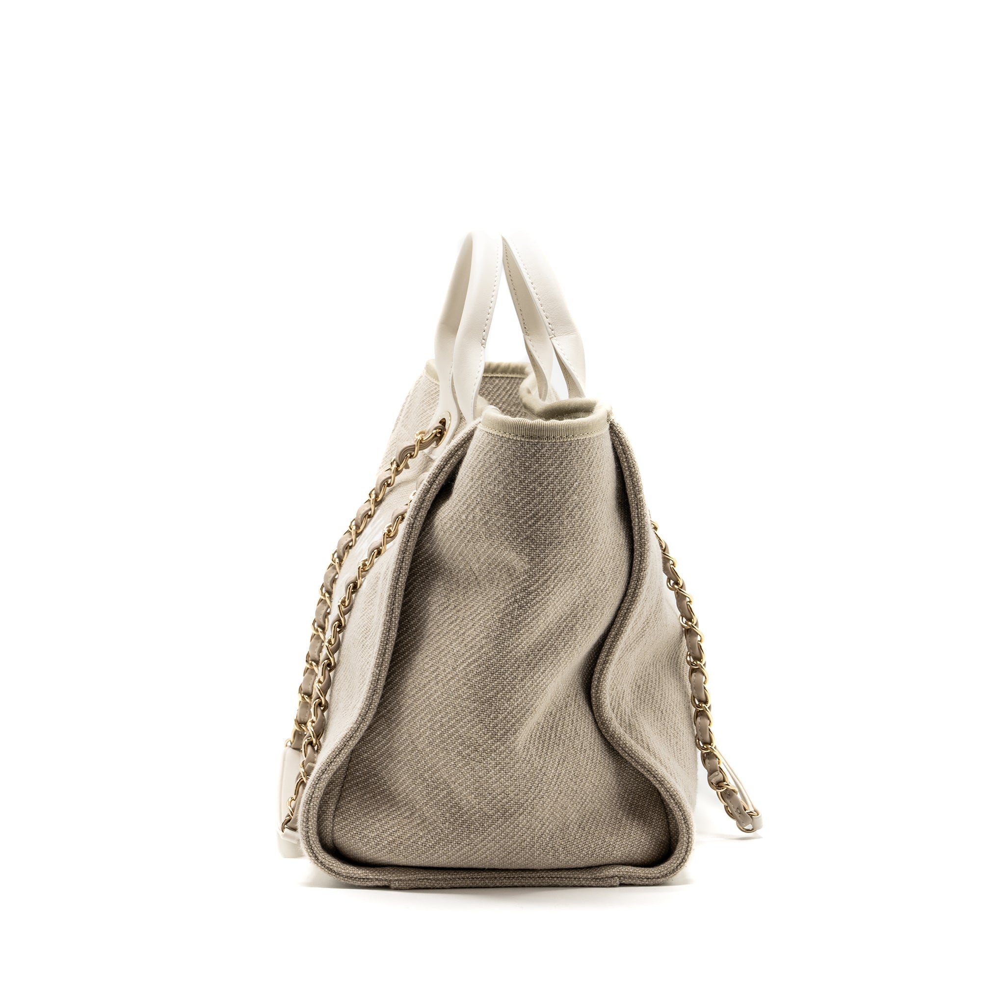 CHANEL DEAUVILLE BAG CANVAS/ LEATHER BEIGE/WHITE GHW (MICROCHIP)
