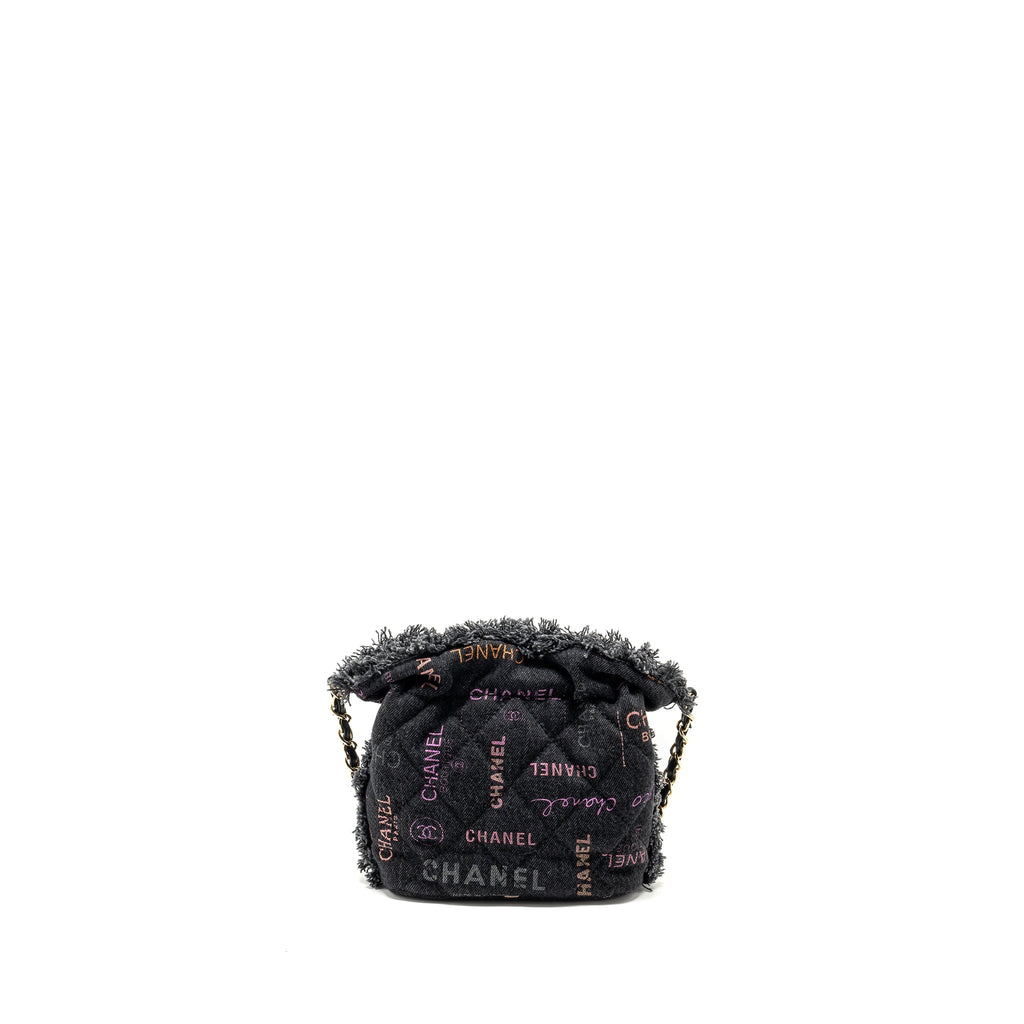 CHANEL SMALL BUCKET BAG DENIM BLACK LGHW (MICROCHIP)