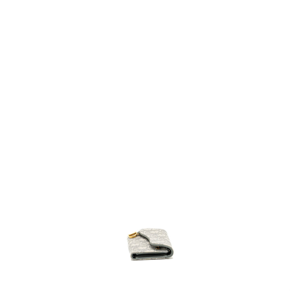 DIOR SADDLE LOTUS WALLET GREY OBLIQUE JACQUARD GHW