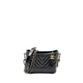 CHANEL SMALL GABRIELLE HOBO BAG CHEVRON AGED CALFSKIN BLACK MULTICOLOUR HARDWARE