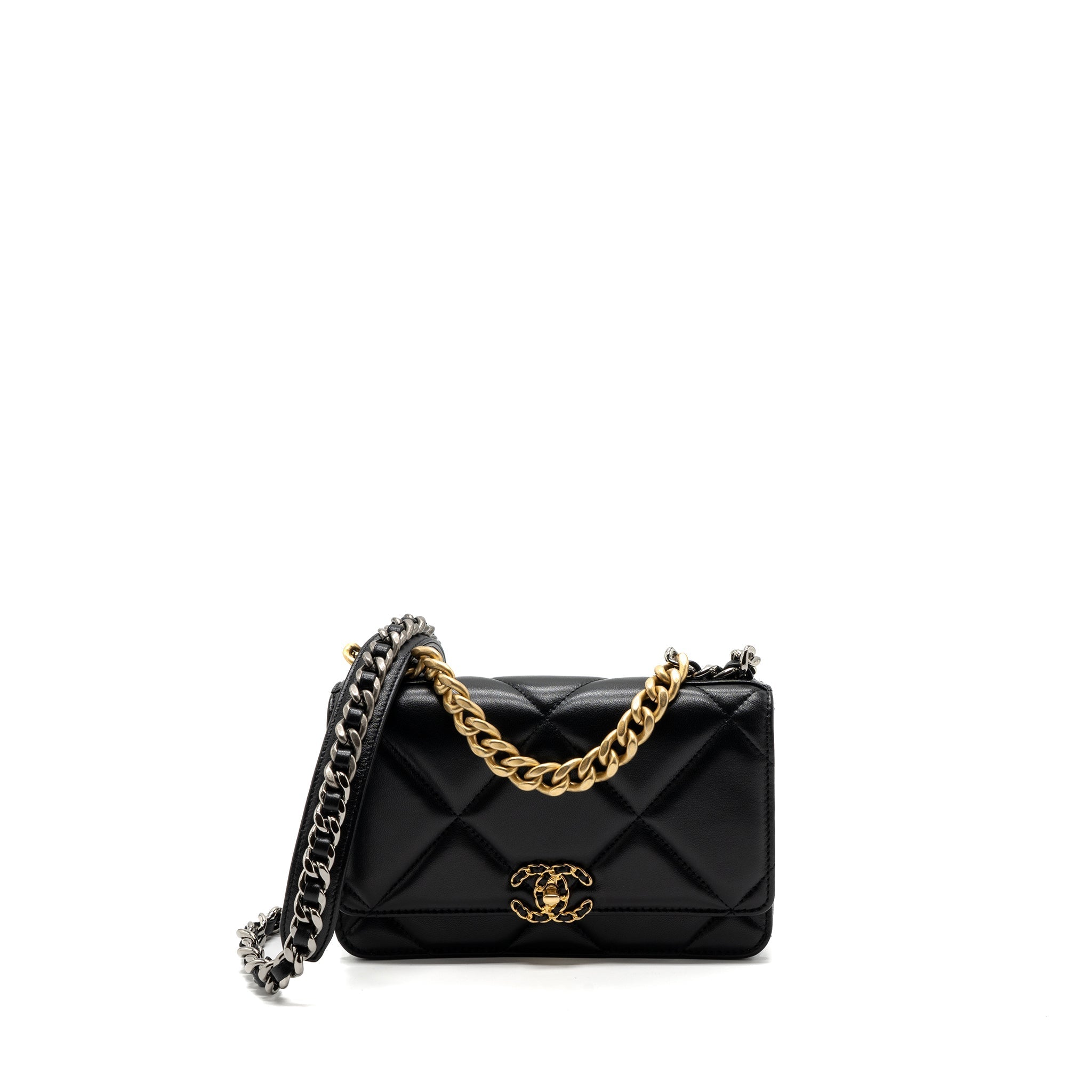 CHANEL 19 WALLET ON CHAIN LAMBSKIN BLACK MULTICOLOUR HARDWARE (MICROCHIP)