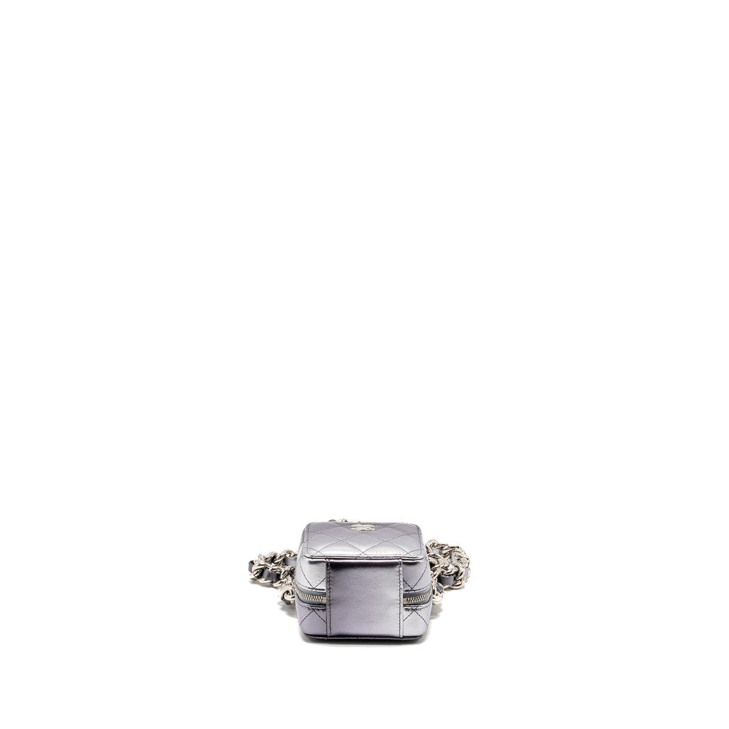 CHANEL MINI QUILTED VANITY WITH GIANT CHAIN LAMBSKIN METALLIC GREY SHW