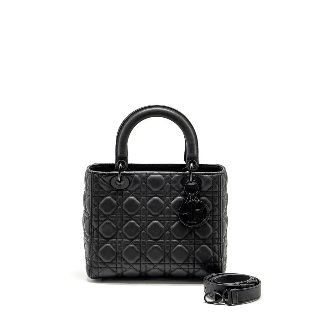 DIOR MEDIUM LADY DIOR ULTRAMATTE CANNAGE CALFSKIN SO BLACK