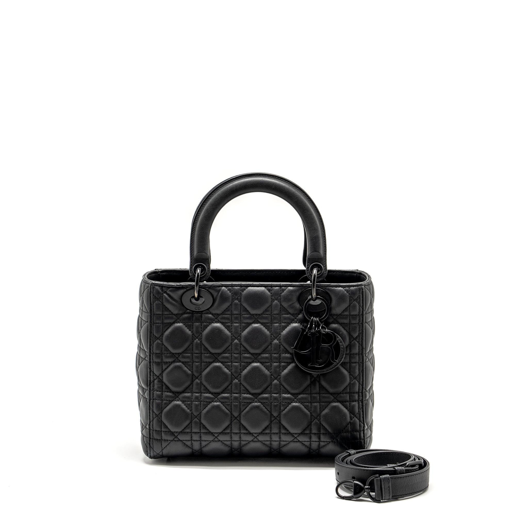 DIOR MEDIUM LADY DIOR ULTRAMATTE CANNAGE CALFSKIN SO BLACK