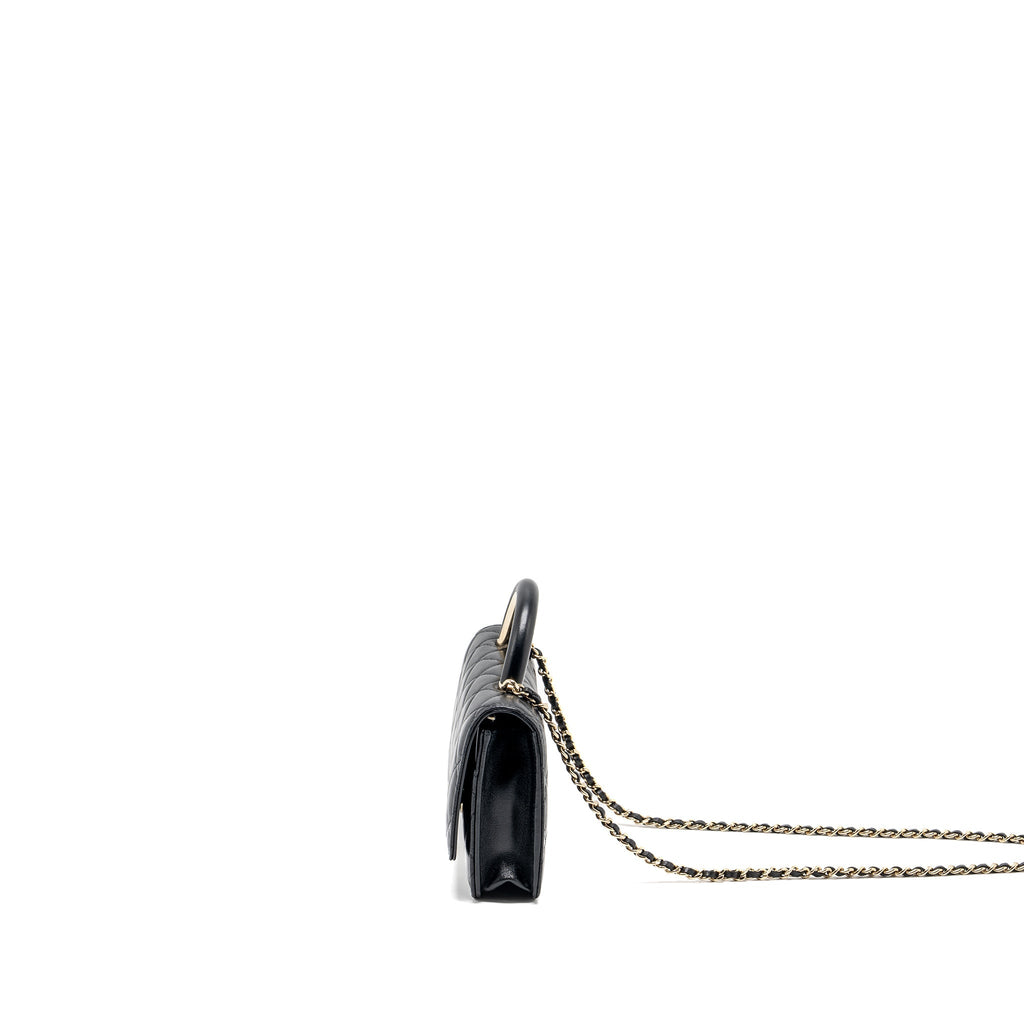 CHANEL LEATHER TOP HANDLE WALLET ON CHAIN LAMBSKIN BLACK LGHW (MICROCHIP)