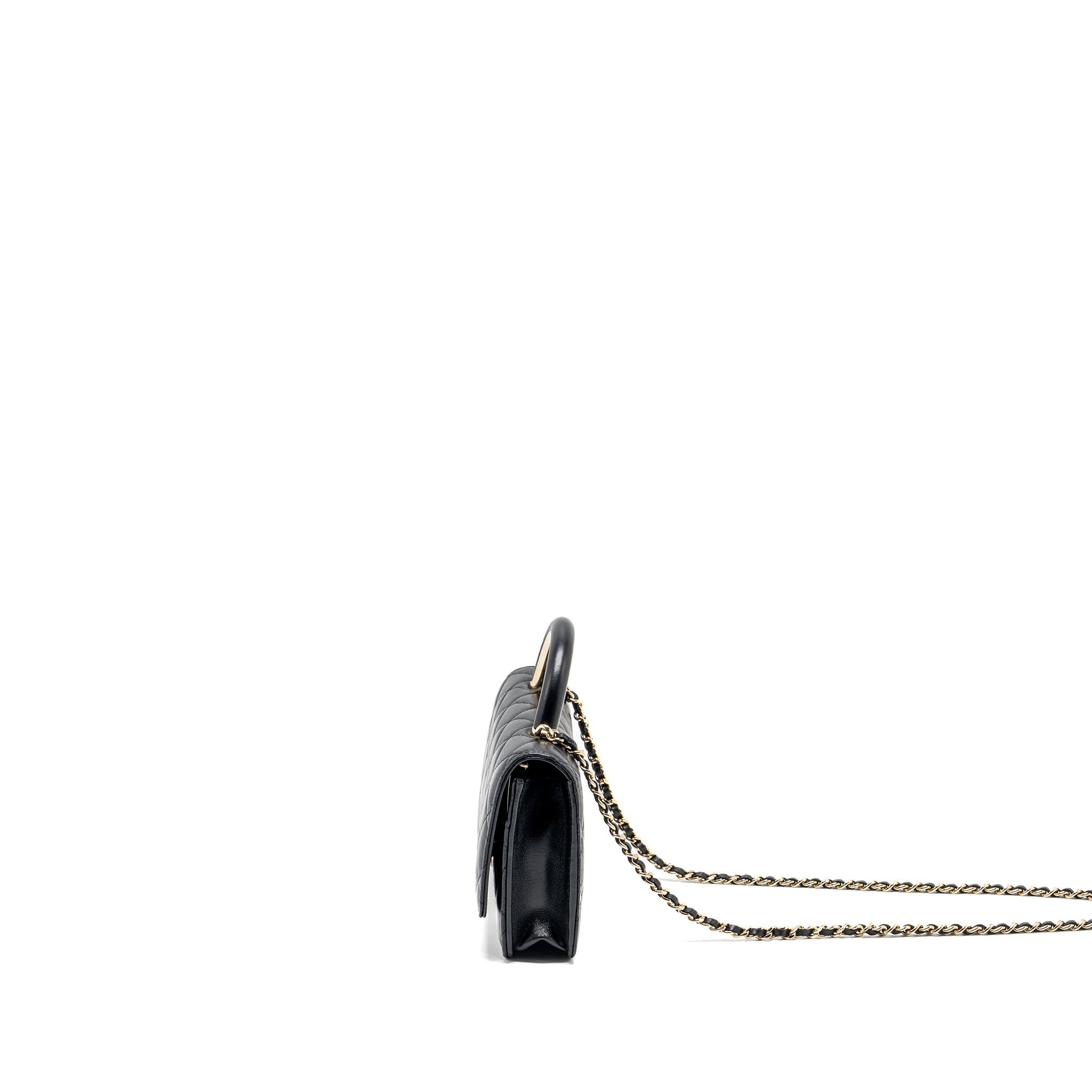 CHANEL LEATHER TOP HANDLE WALLET ON CHAIN LAMBSKIN BLACK LGHW (MICROCHIP)
