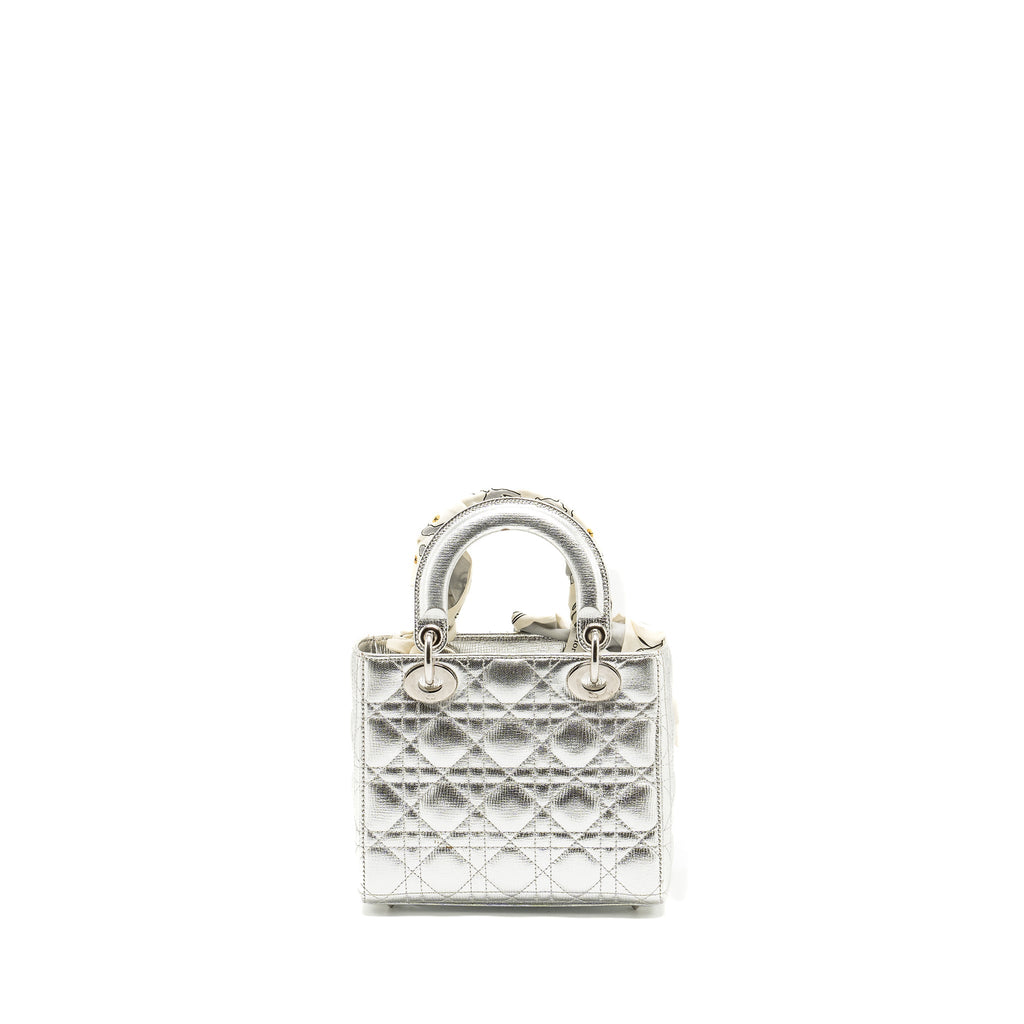 DIOR SMALL MY ABC LADY DIOR CANNAGE CALFSKIN METALLIC SILVER SHW
