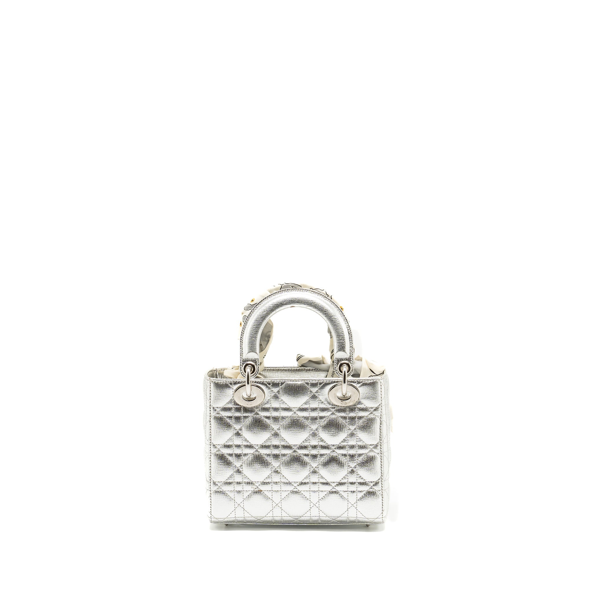 DIOR SMALL MY ABC LADY DIOR CANNAGE CALFSKIN METALLIC SILVER SHW