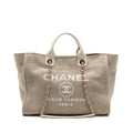 CHANEL DEAUVILLE BAG CANVAS/ LEATHER BEIGE/WHITE GHW (MICROCHIP)