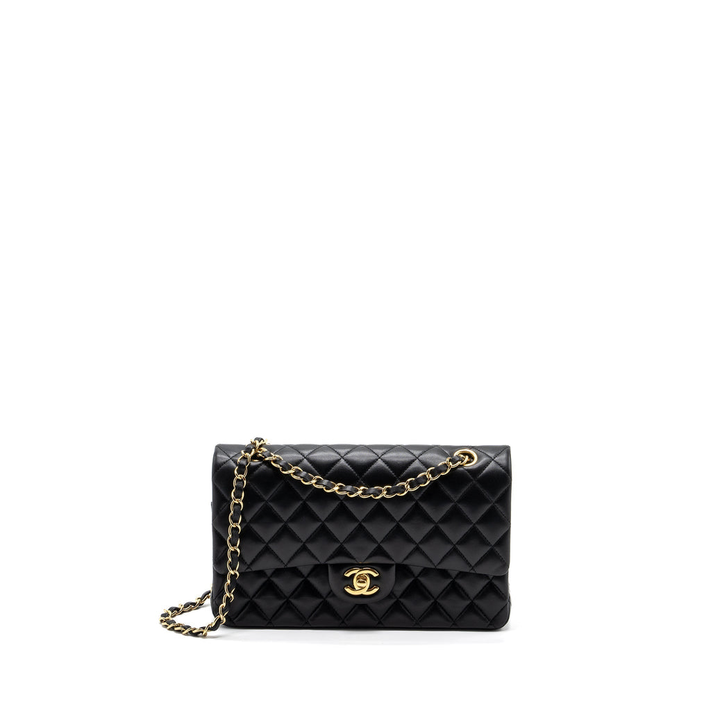 CHANEL MEDIUM CLASSIC DOUBLE FLAP BAG LAMBSKIN BLACK GHW