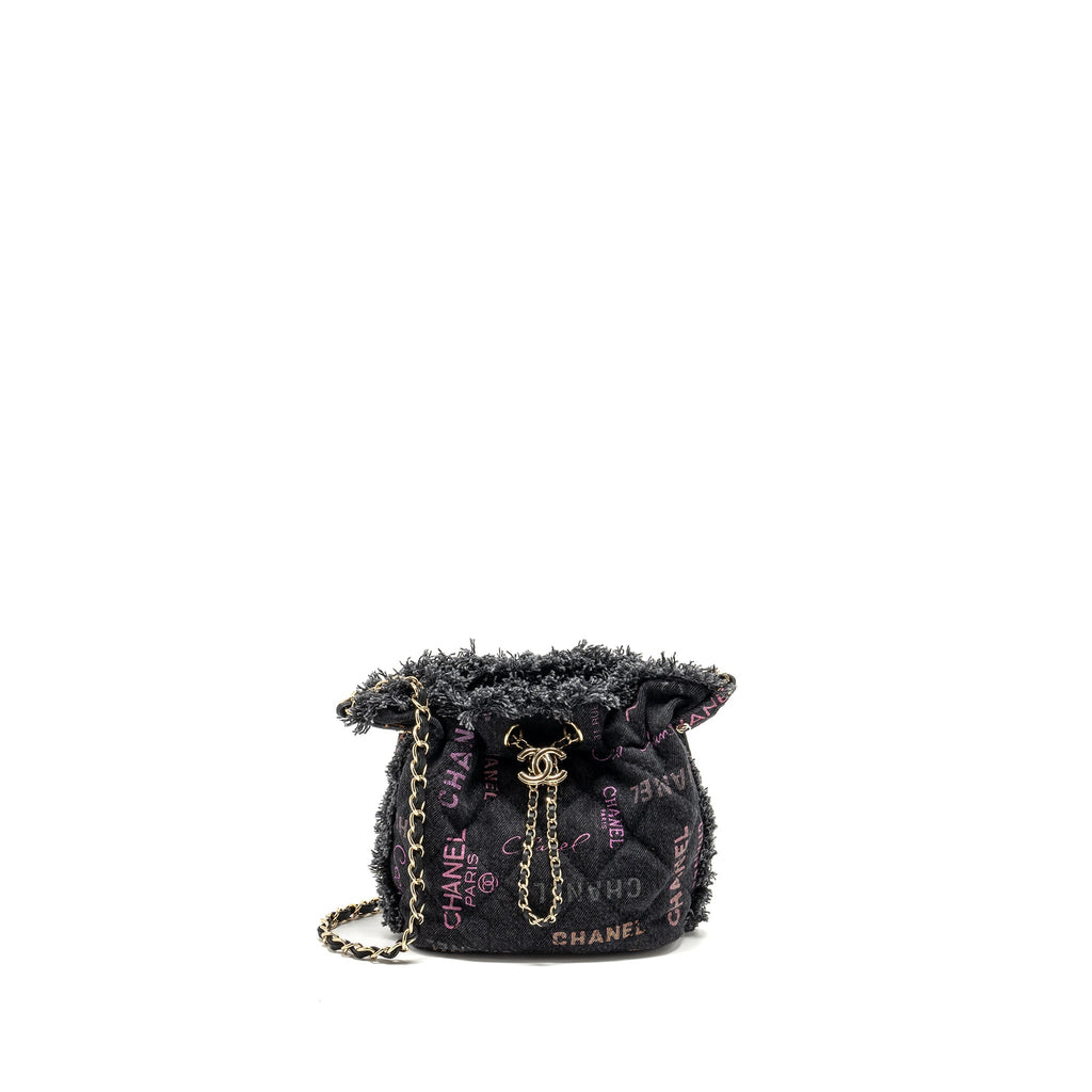 CHANEL SMALL BUCKET BAG DENIM BLACK LGHW (MICROCHIP)