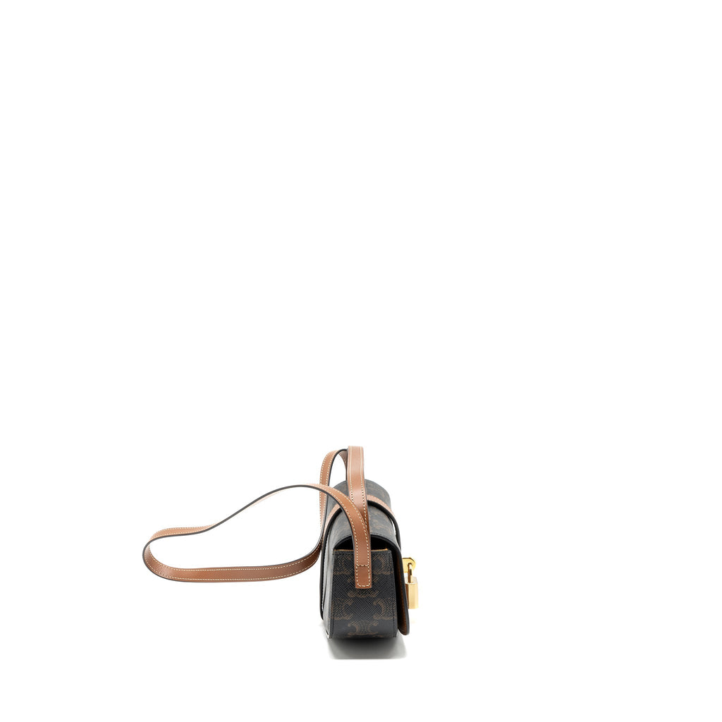 CELINE CLUTCH ON STRAP TABOU TRIOMPHE CANVAS/ CALFSKIN TAN GHW
