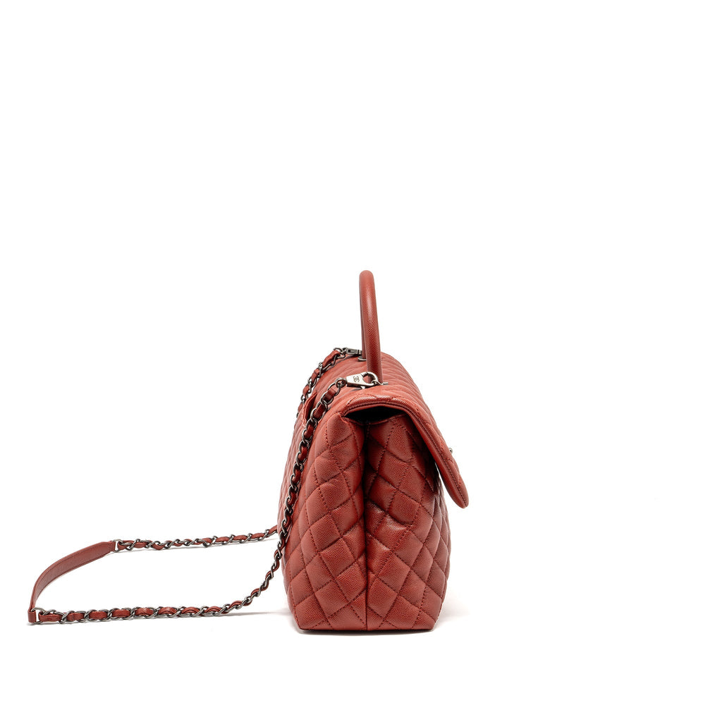 CHANEL LARGE COCO HANDLE CAVIAR DARK RED RUTHENIUM HARDWARE