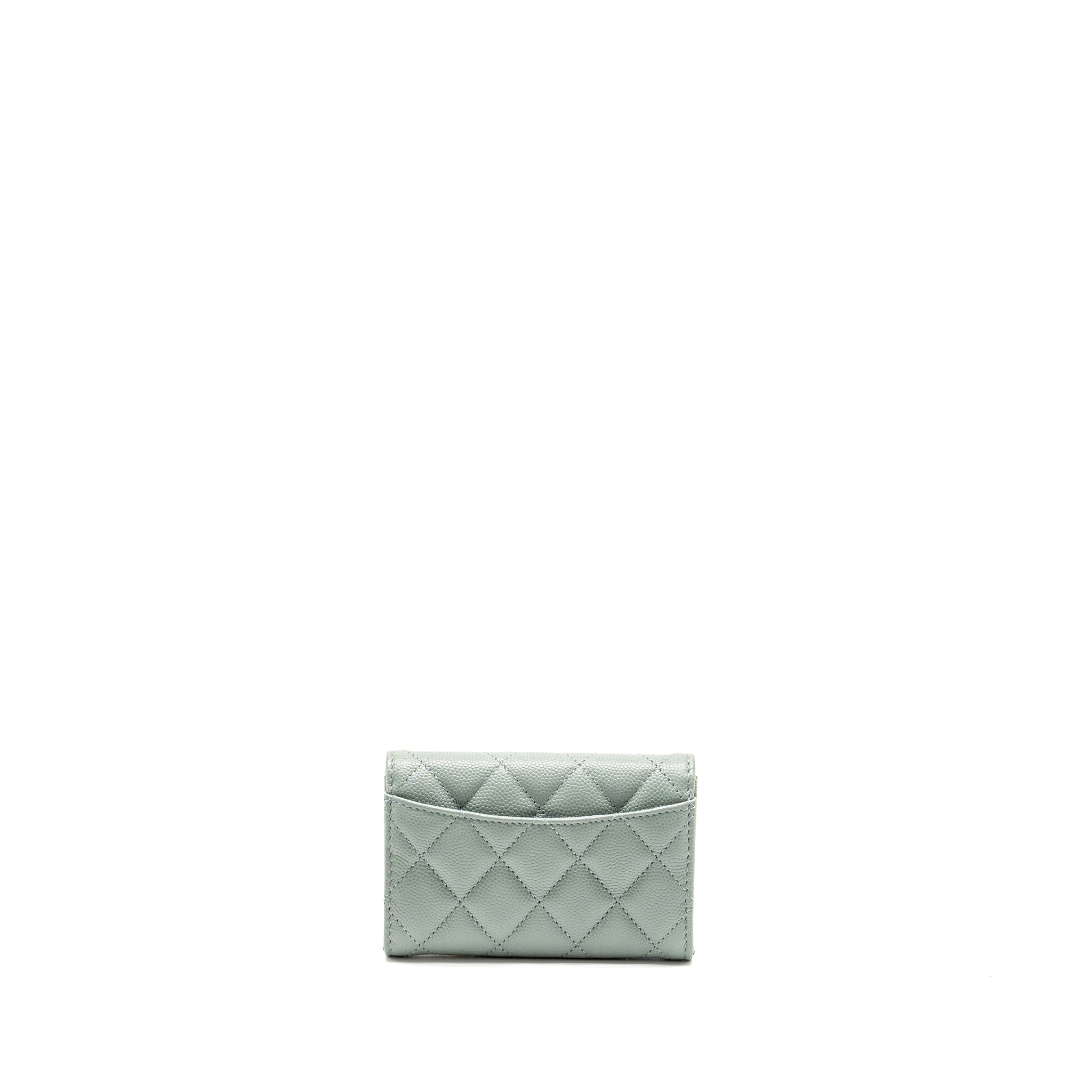CHANEL CLASSIC FLAP CARD HOLDER CAVIAR LIGHT GREEN LGHW(MICROCHIP)