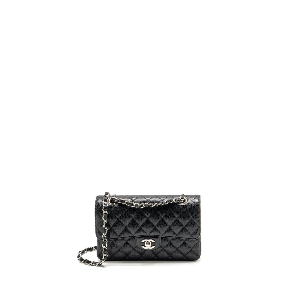 CHANEL SMALL CLASSIC DOUBLE FLAP BAG CAVIAR BLACK SHW (MICROCHIP)