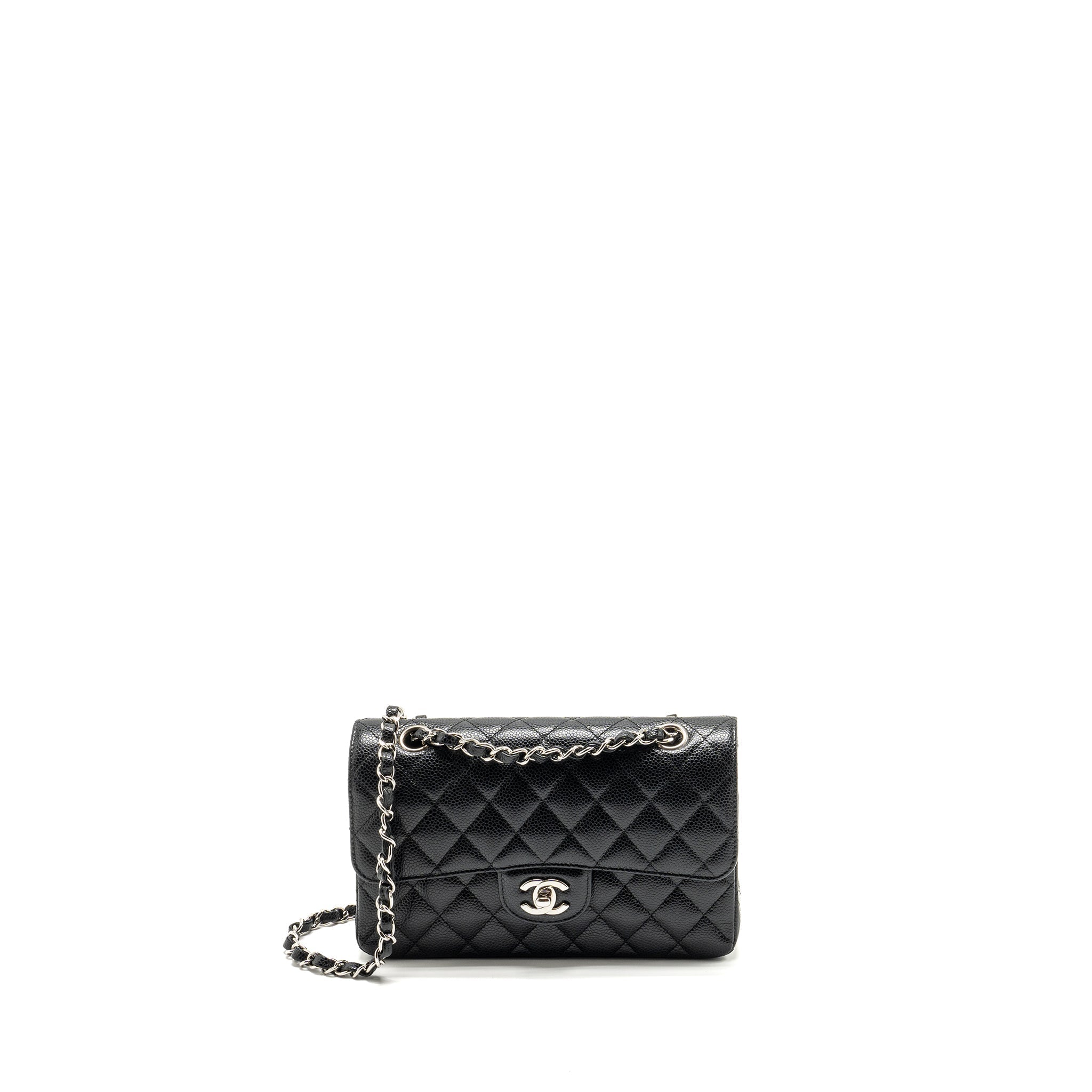CHANEL SMALL CLASSIC DOUBLE FLAP BAG CAVIAR BLACK SHW (MICROCHIP)