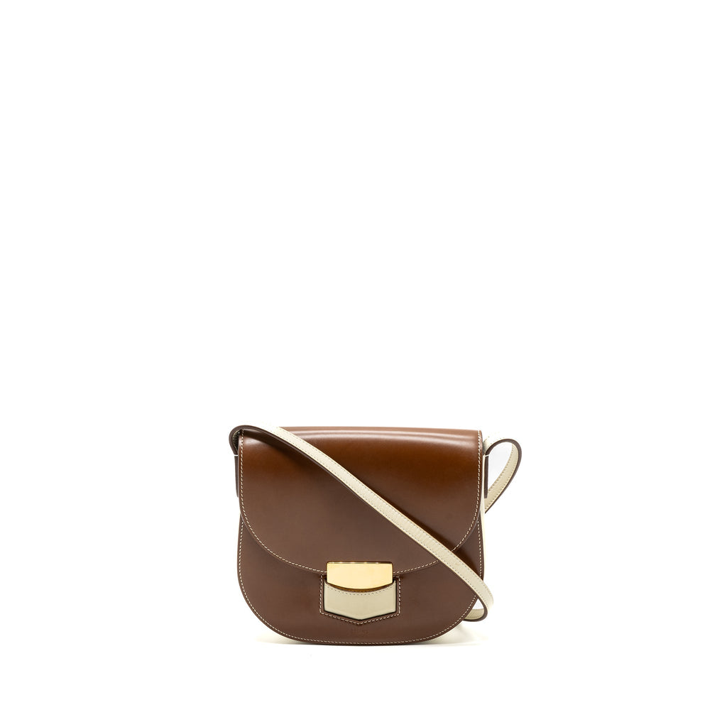 CELINE TROUTTEUR CROSSBODY BAG LEATHER CARAMEL / CREAM GHW