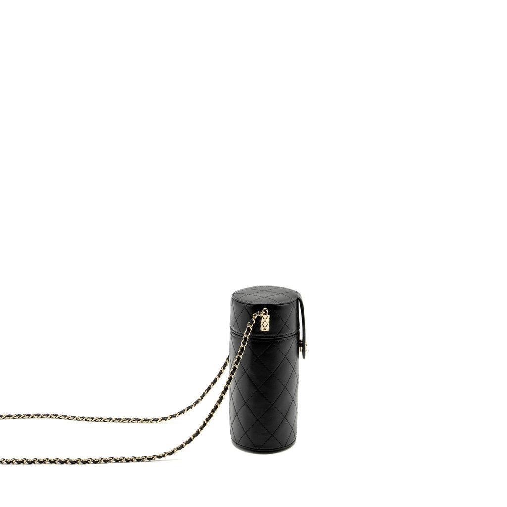 CHANEL CC ROUND VANITY CASE WITH CHAIN LAMBSKIN BLACK LGHW