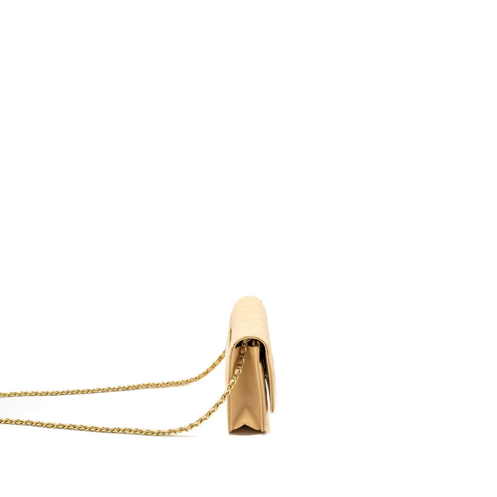 CHANEL CLASSIC WALLET ON CHAIN CAVIAR BEIGE GHW (MICROCHIP)