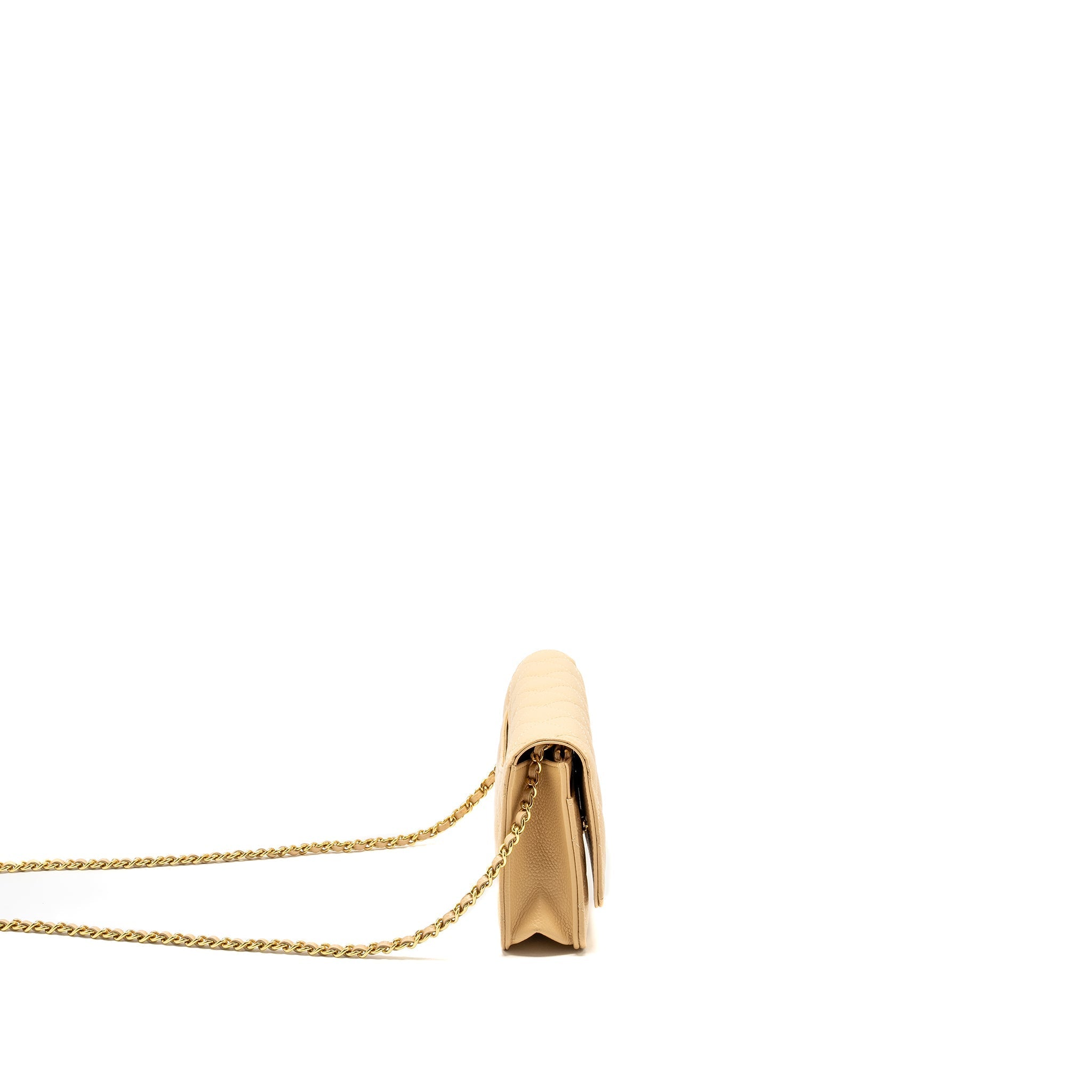 CHANEL CLASSIC WALLET ON CHAIN CAVIAR BEIGE GHW (MICROCHIP)