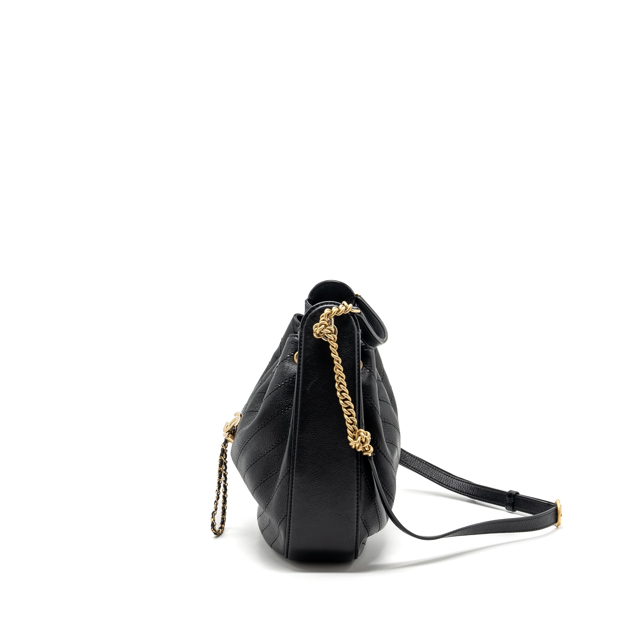 CHANEL CHEVRON BUCKET BAG GRAINED CALFSKIN BLACK GHW