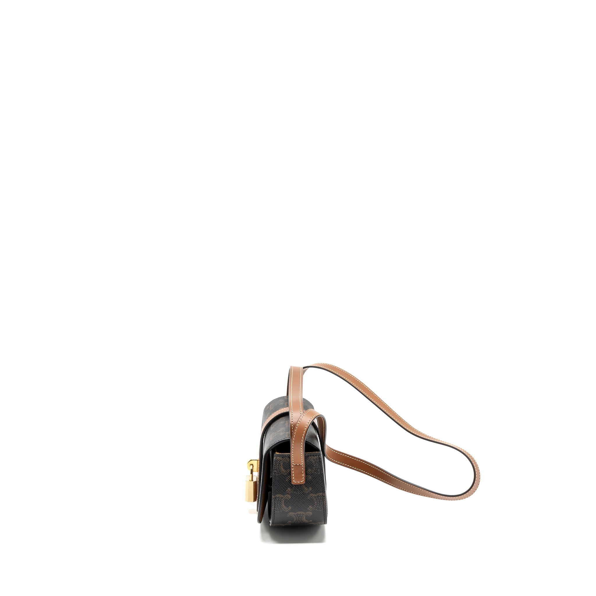 CELINE CLUTCH ON STRAP TABOU TRIOMPHE CANVAS/ CALFSKIN TAN GHW
