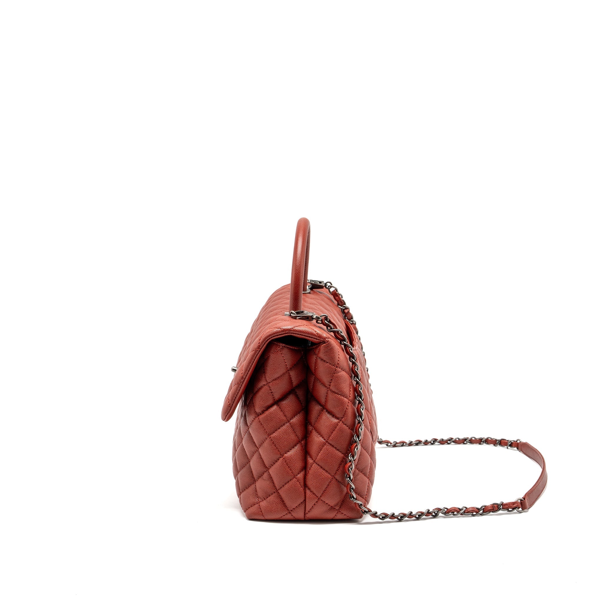 CHANEL LARGE COCO HANDLE CAVIAR DARK RED RUTHENIUM HARDWARE