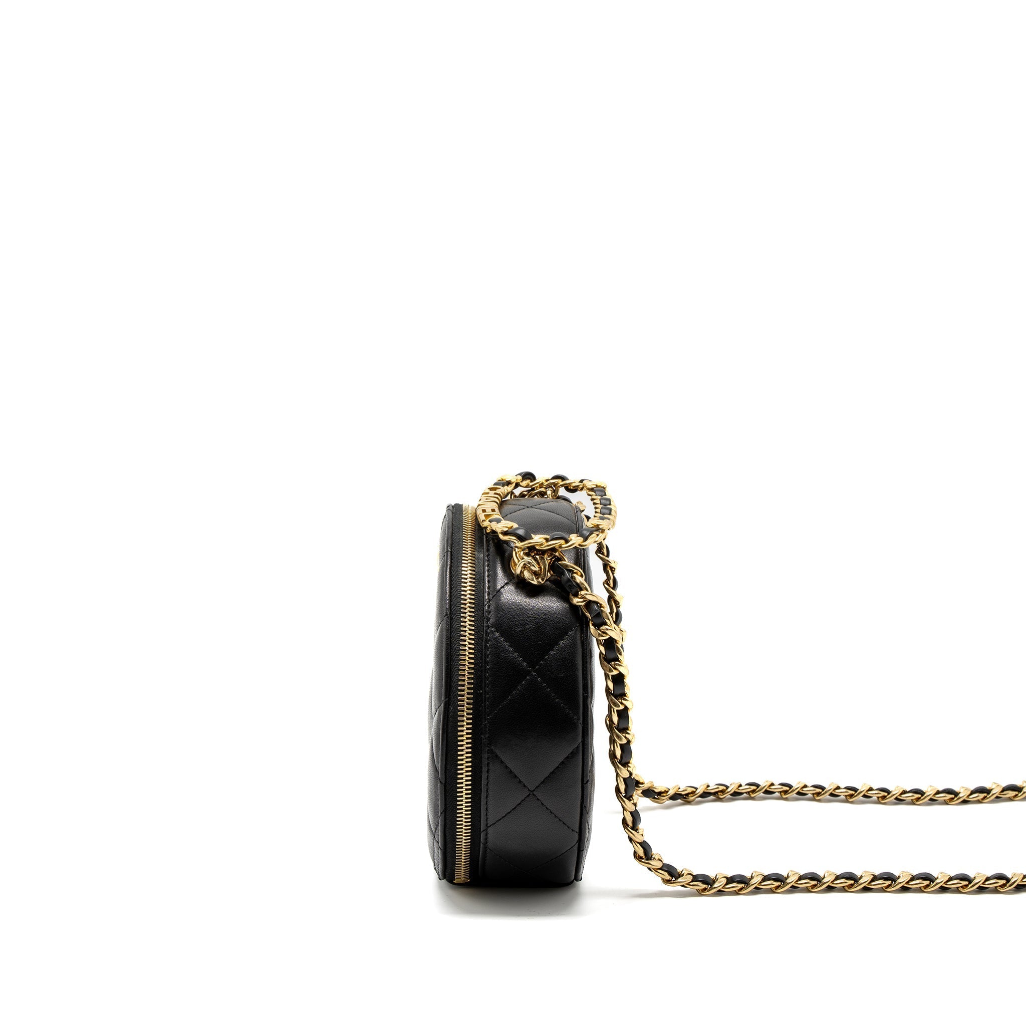 CHANEL ROUND VANITY WITH ROUND HANDLE CROSSBODY BAG LAMBSKIN BLACK GHW (MICROCHIP)