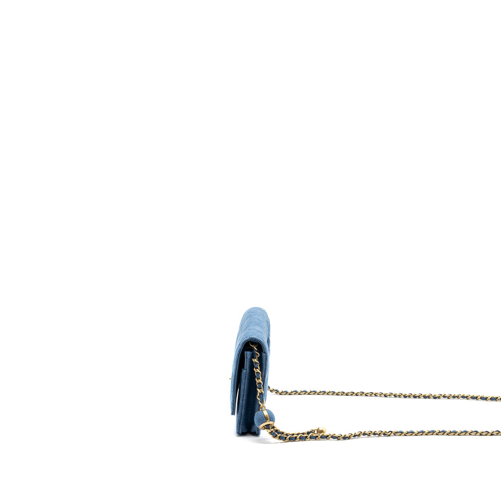 CHANEL 22C PEARL CRUSH WALLET ON CHAIN DENIM BLUE GHW (MICROCHIP)