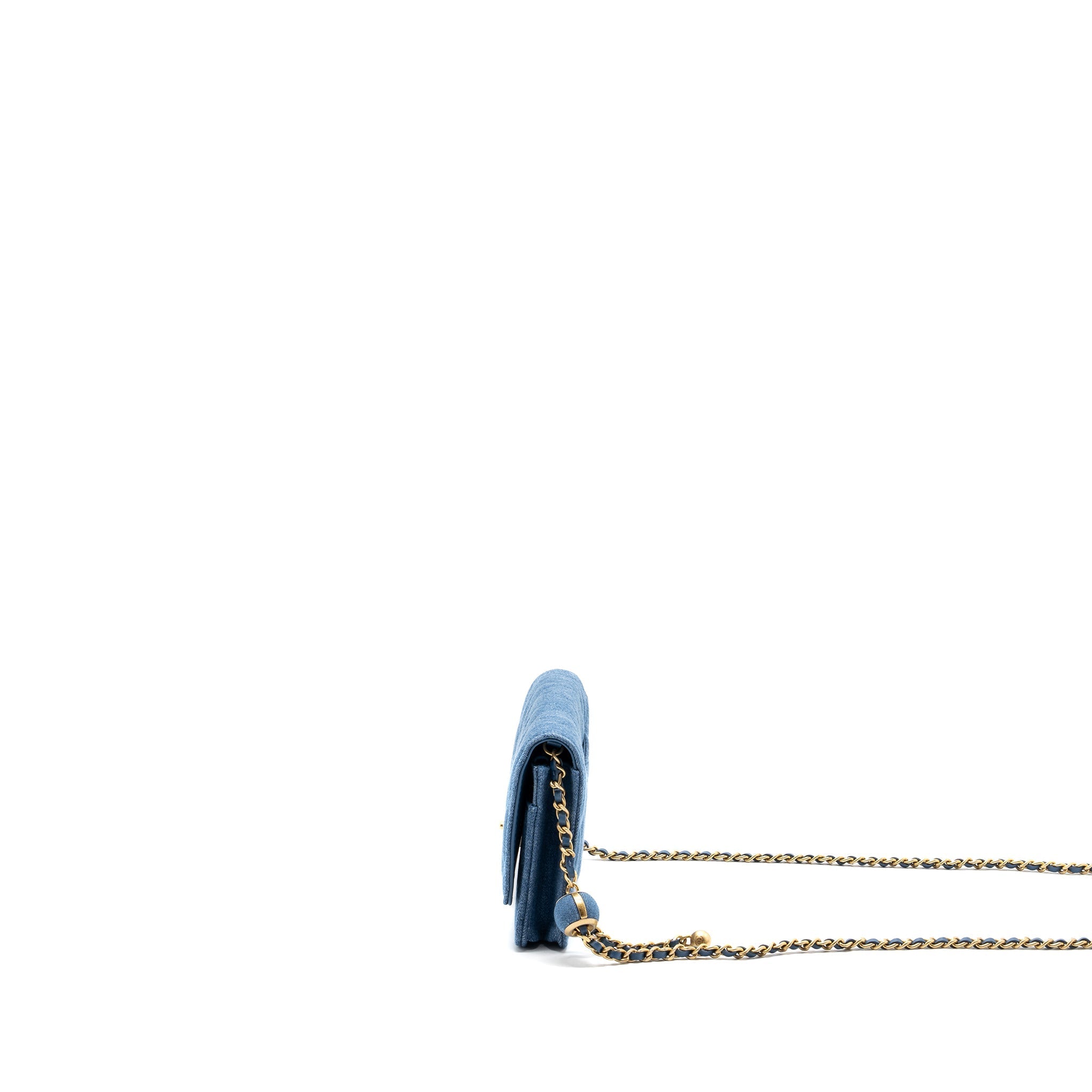 CHANEL 22C PEARL CRUSH WALLET ON CHAIN DENIM BLUE GHW (MICROCHIP)