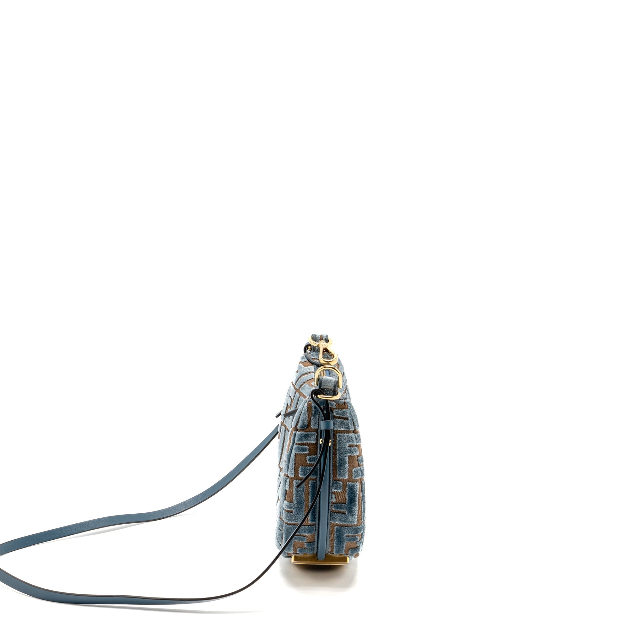 FENDI FENDIGRAPHY MINI BAG FF JACQUARD VELVET LIGHT BLUE/BROWN GHW