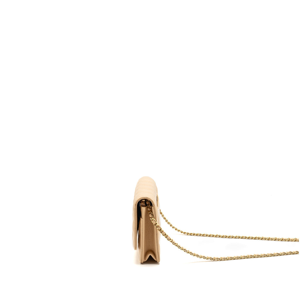 CHANEL CLASSIC WALLET ON CHAIN CAVIAR BEIGE GHW (MICROCHIP)