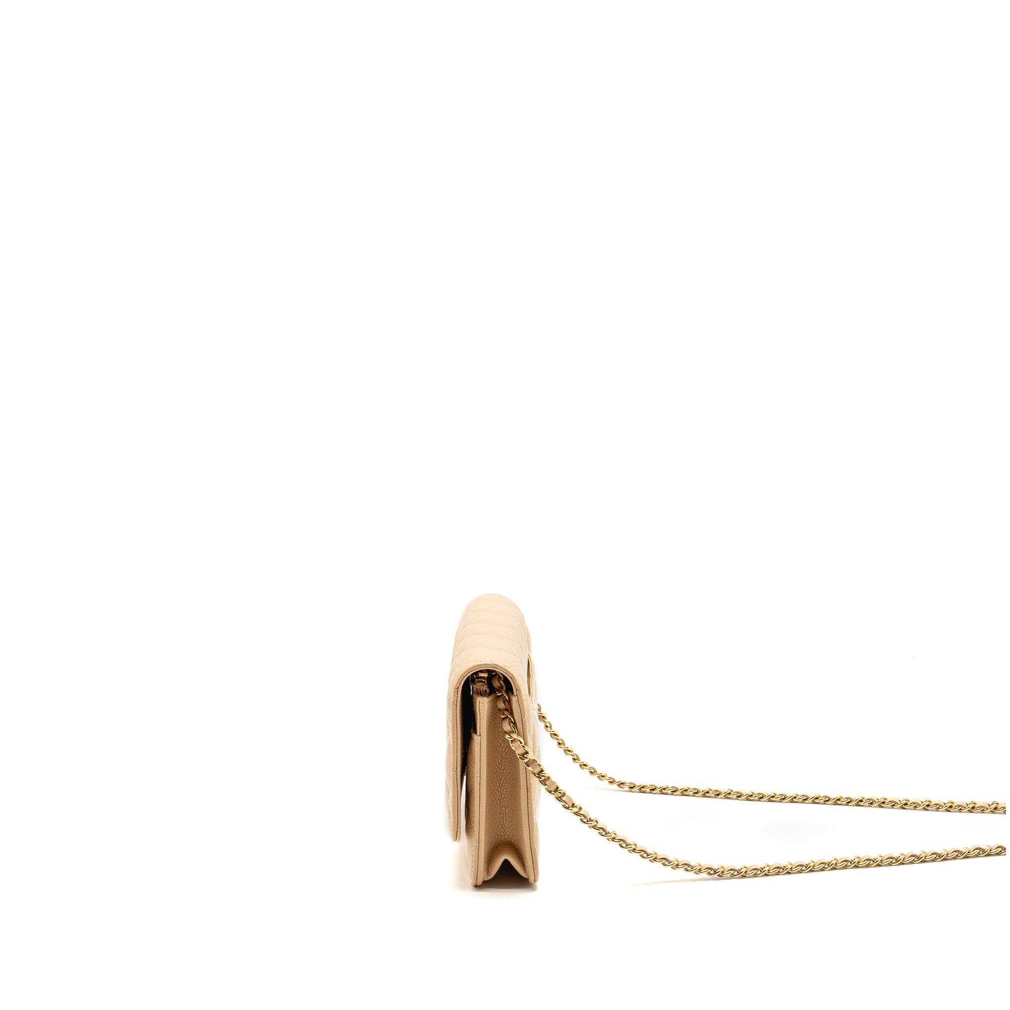 CHANEL CLASSIC WALLET ON CHAIN CAVIAR BEIGE GHW (MICROCHIP)