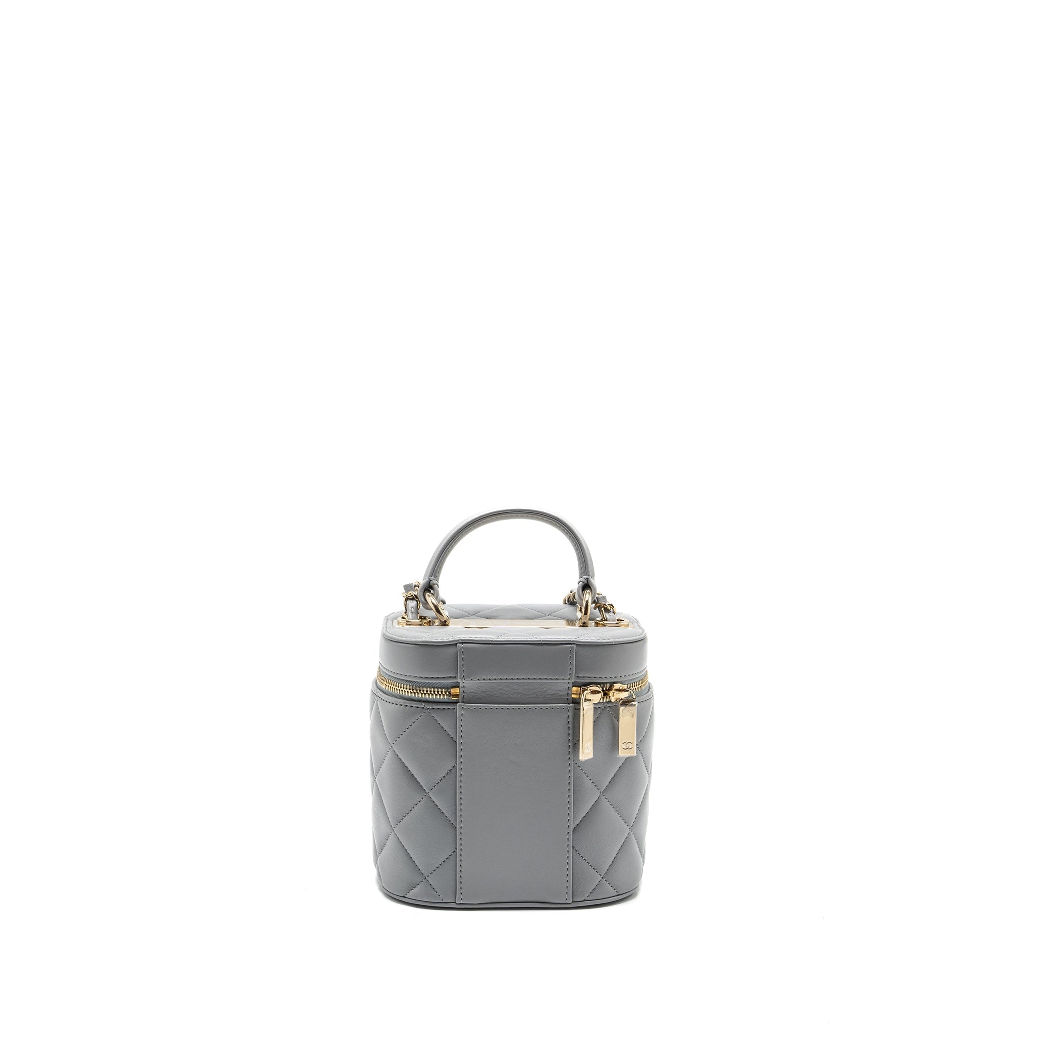 CHANEL TRENDY CC TOP HANDLE VANITY WITH CHAIN LAMBSKIN GREY LGHW