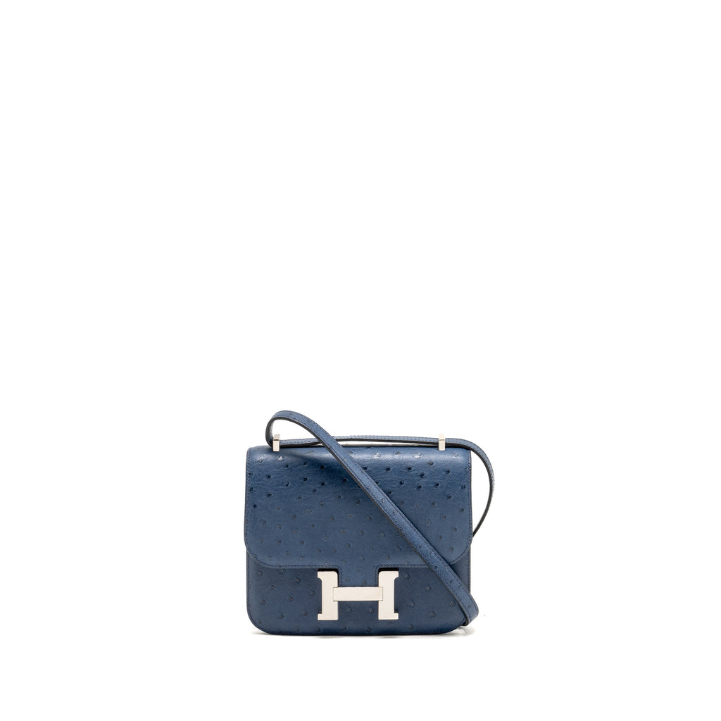HERMES MINI CONSTANCE OSTRICH 7L BLEU DE MALTE SHW