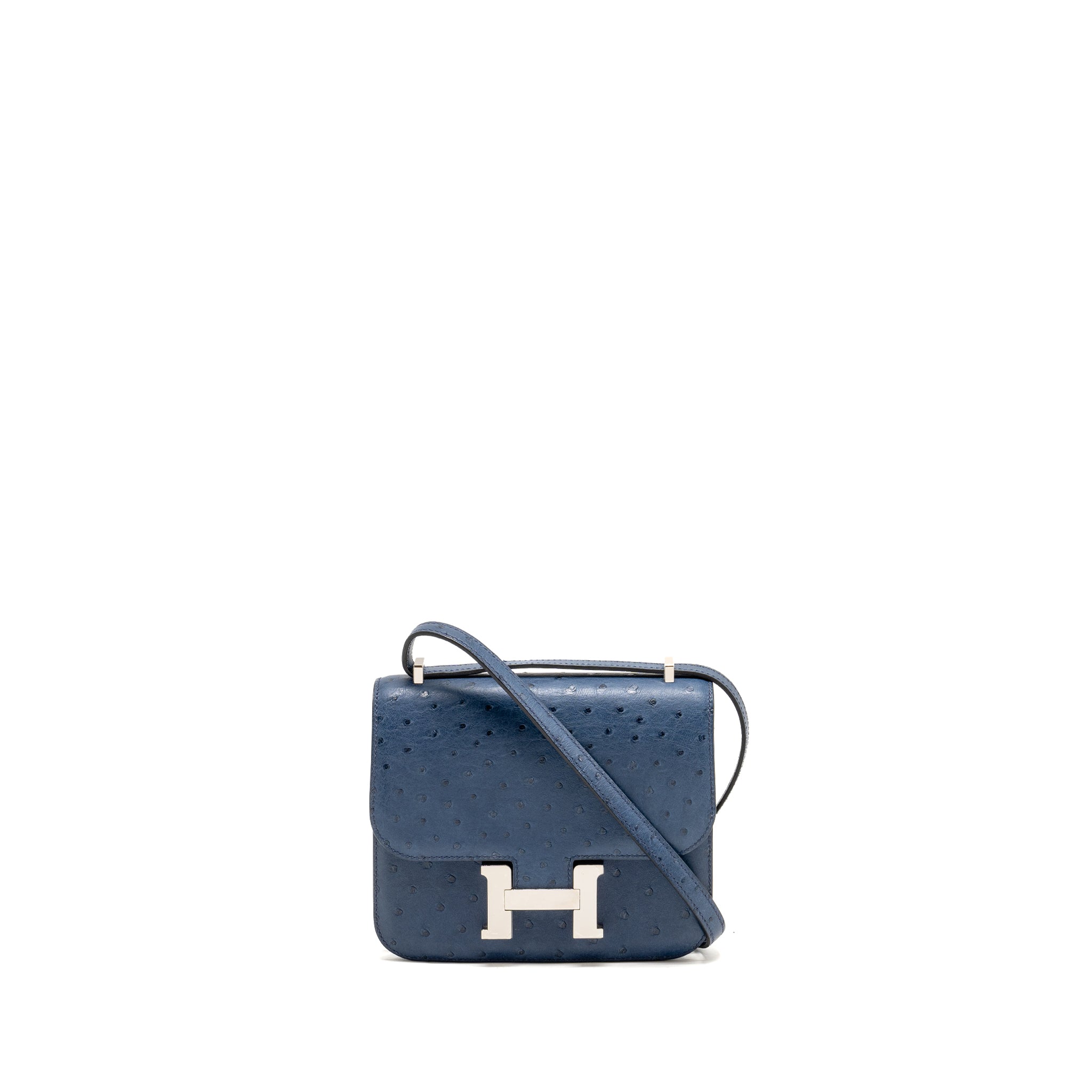 HERMES MINI CONSTANCE OSTRICH 7L BLEU DE MALTE SHW