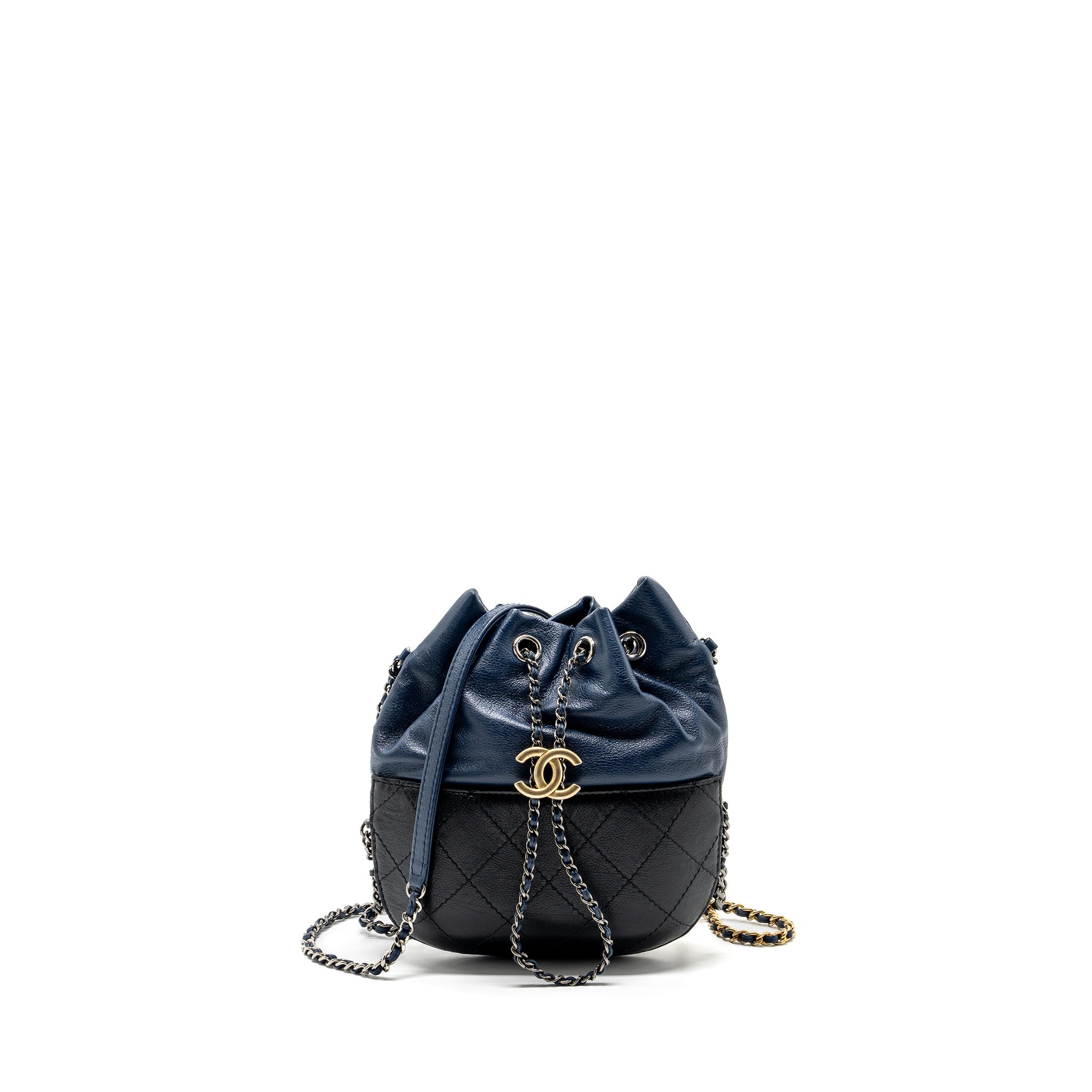 CHANEL SMALL BUCKET BAG CALFSKIN NAVY/BLACK MULTICOLOUR HARDWARE