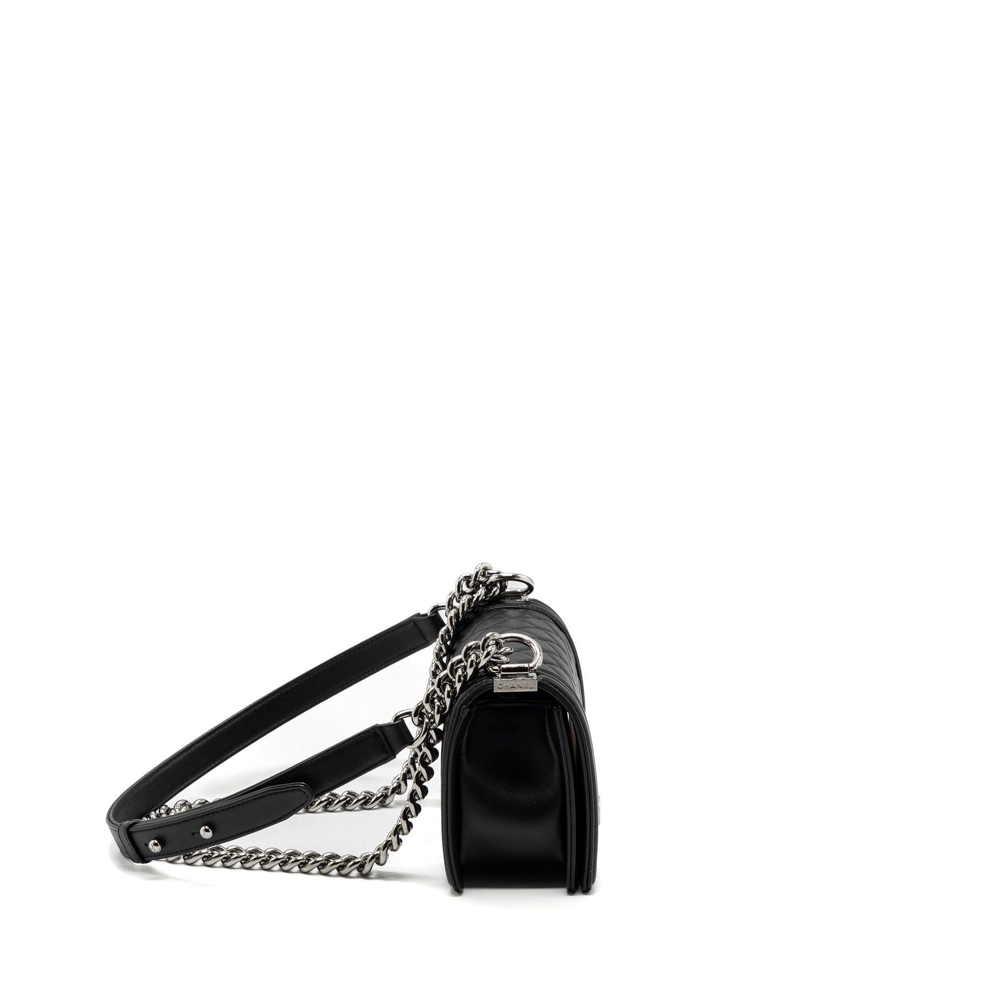 CHANEL SMALL BOY BAG CALFSKIN BLACK SHW (MICROCHIP)