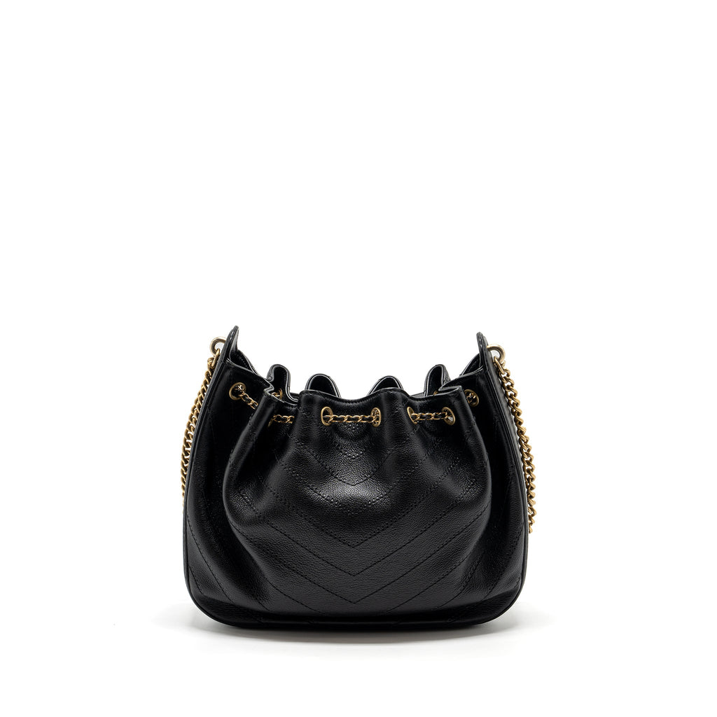 CHANEL CHEVRON BUCKET BAG GRAINED CALFSKIN BLACK GHW