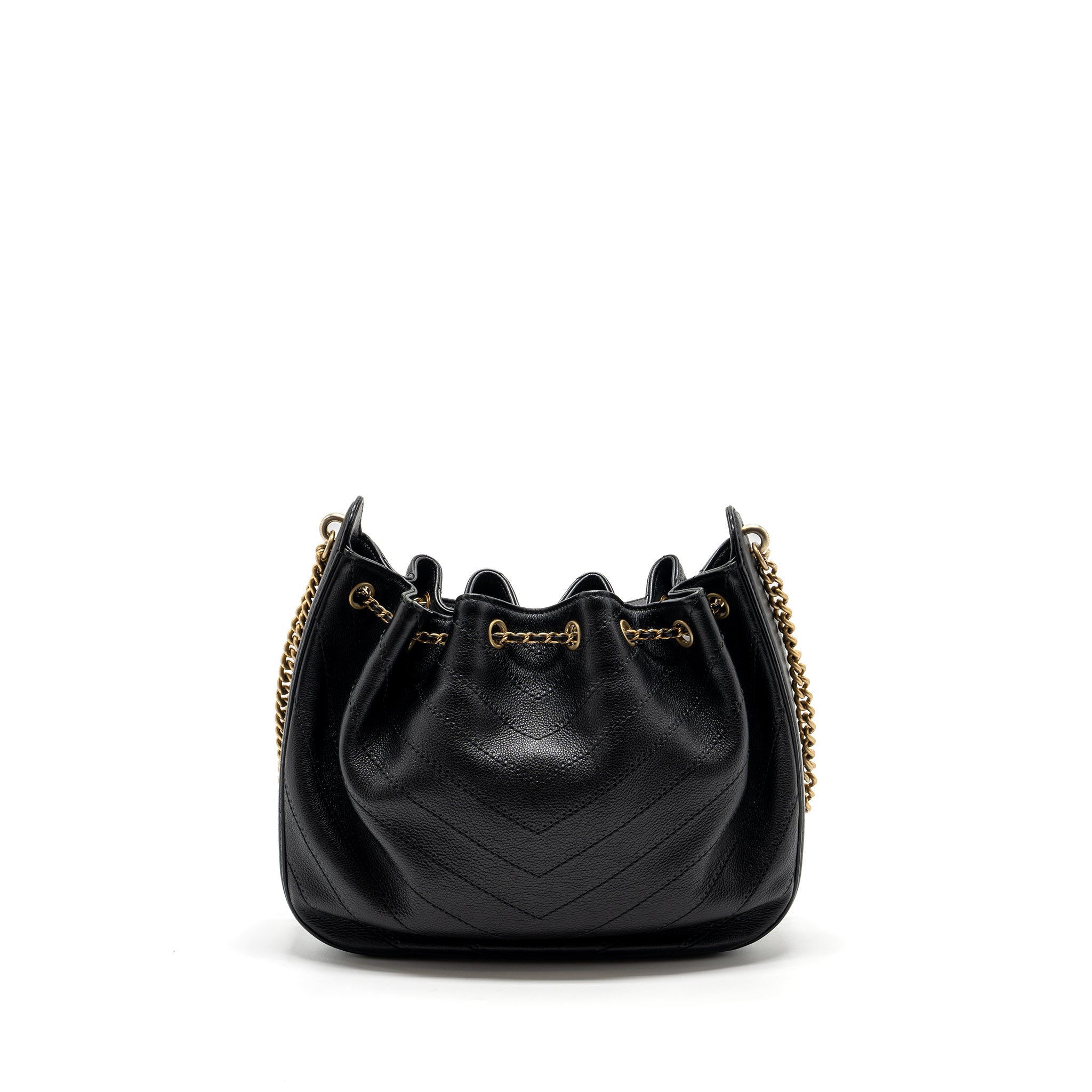 CHANEL CHEVRON BUCKET BAG GRAINED CALFSKIN BLACK GHW
