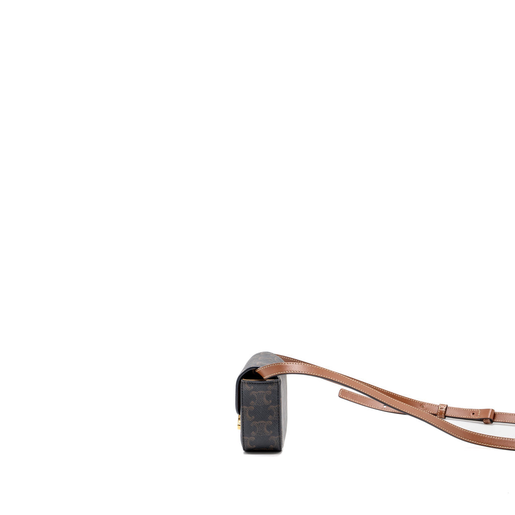 CELINE MINI CLAUDE TRIOMPHE CANVAS/ CALFSKIN TAN GHW