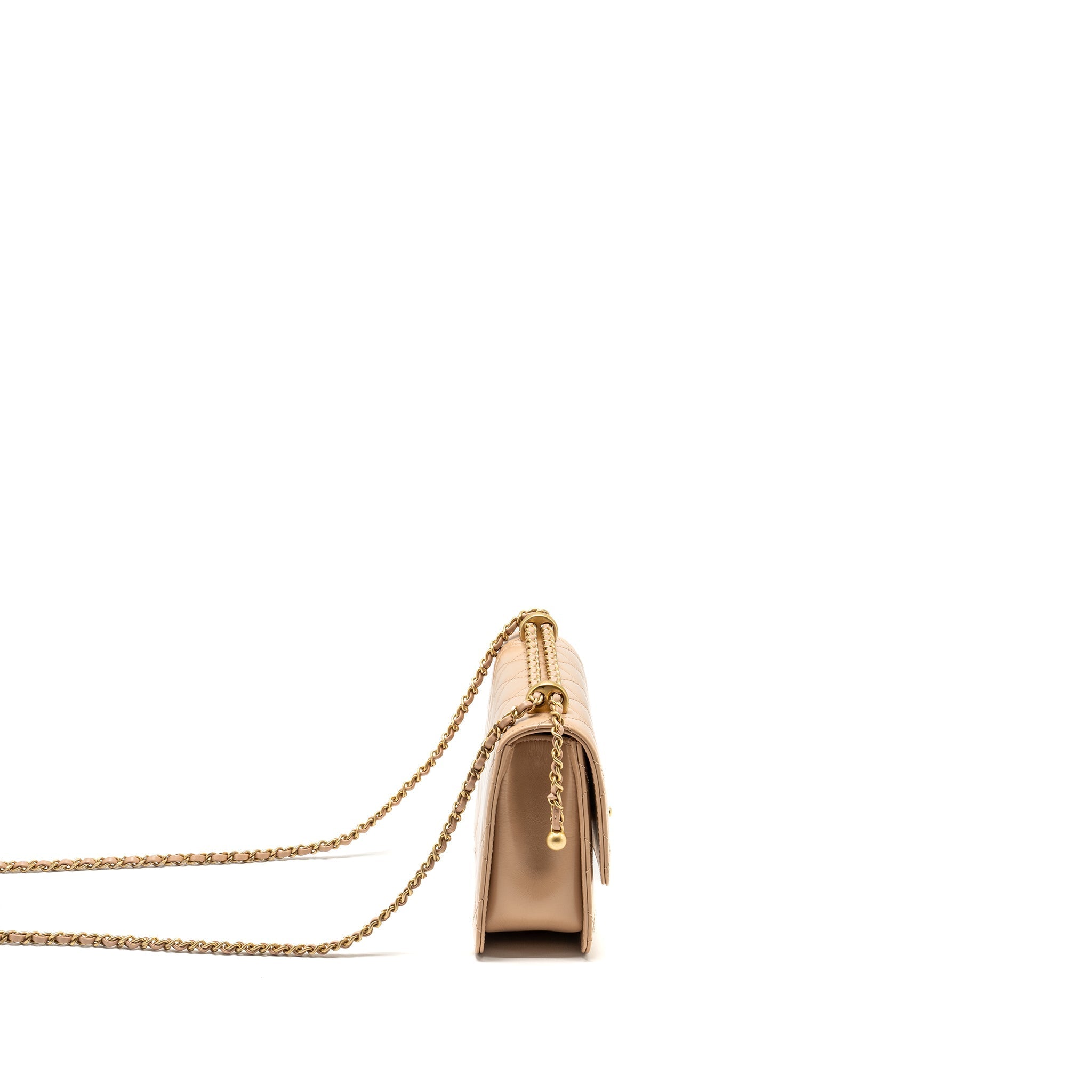 CHANEL 21A GOLD CRUSH FLAP BAG CALFSKIN BEIGE GHW (MICROCHIP)