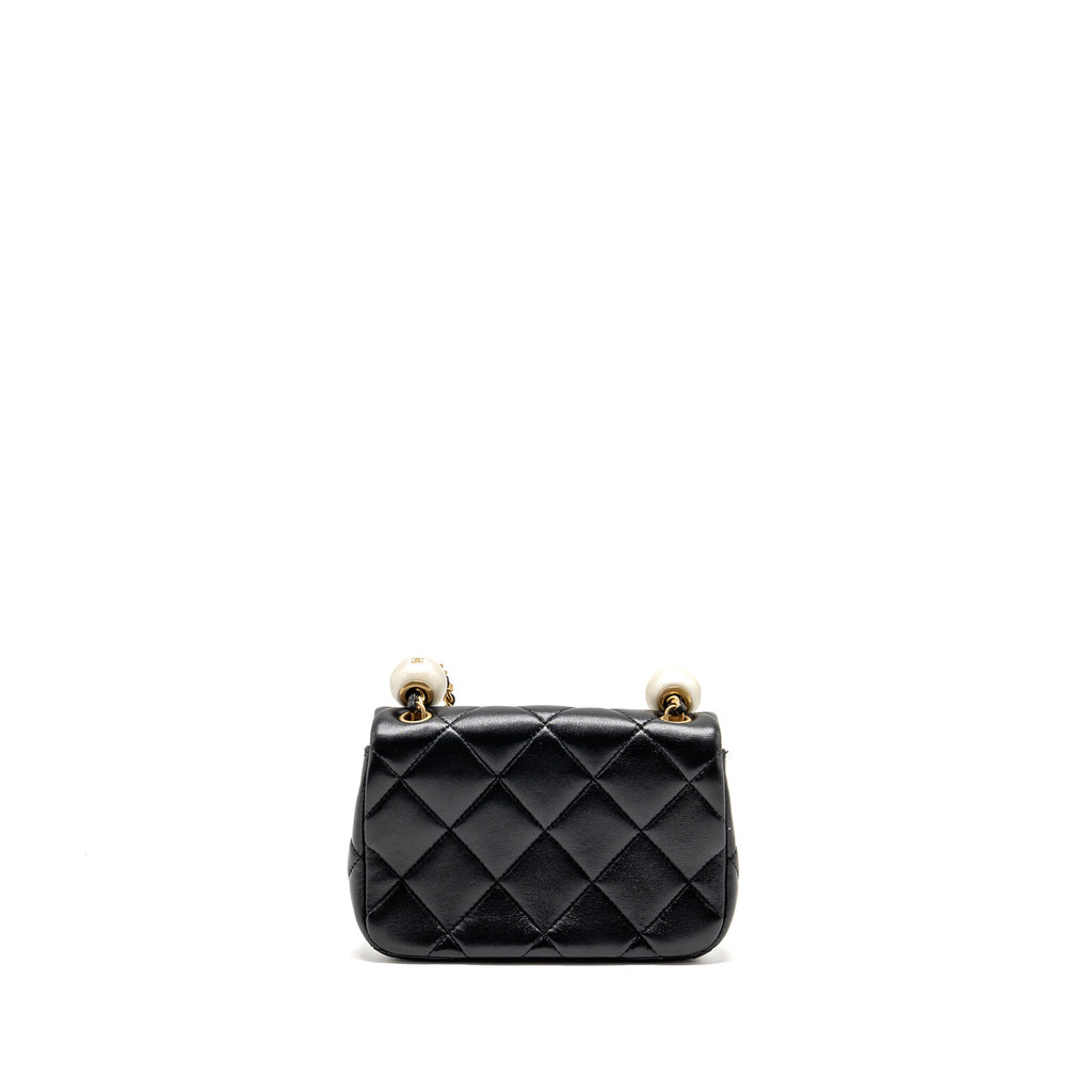 CHANEL 24S PEARL ADJUSTABLE CHAIN MINI FLAP BAG LAMBSKIN BLACK GHW (MICROCHIP)