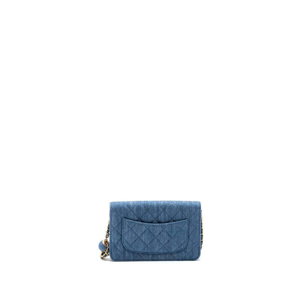 CHANEL 22C PEARL CRUSH WALLET ON CHAIN DENIM BLUE GHW (MICROCHIP)