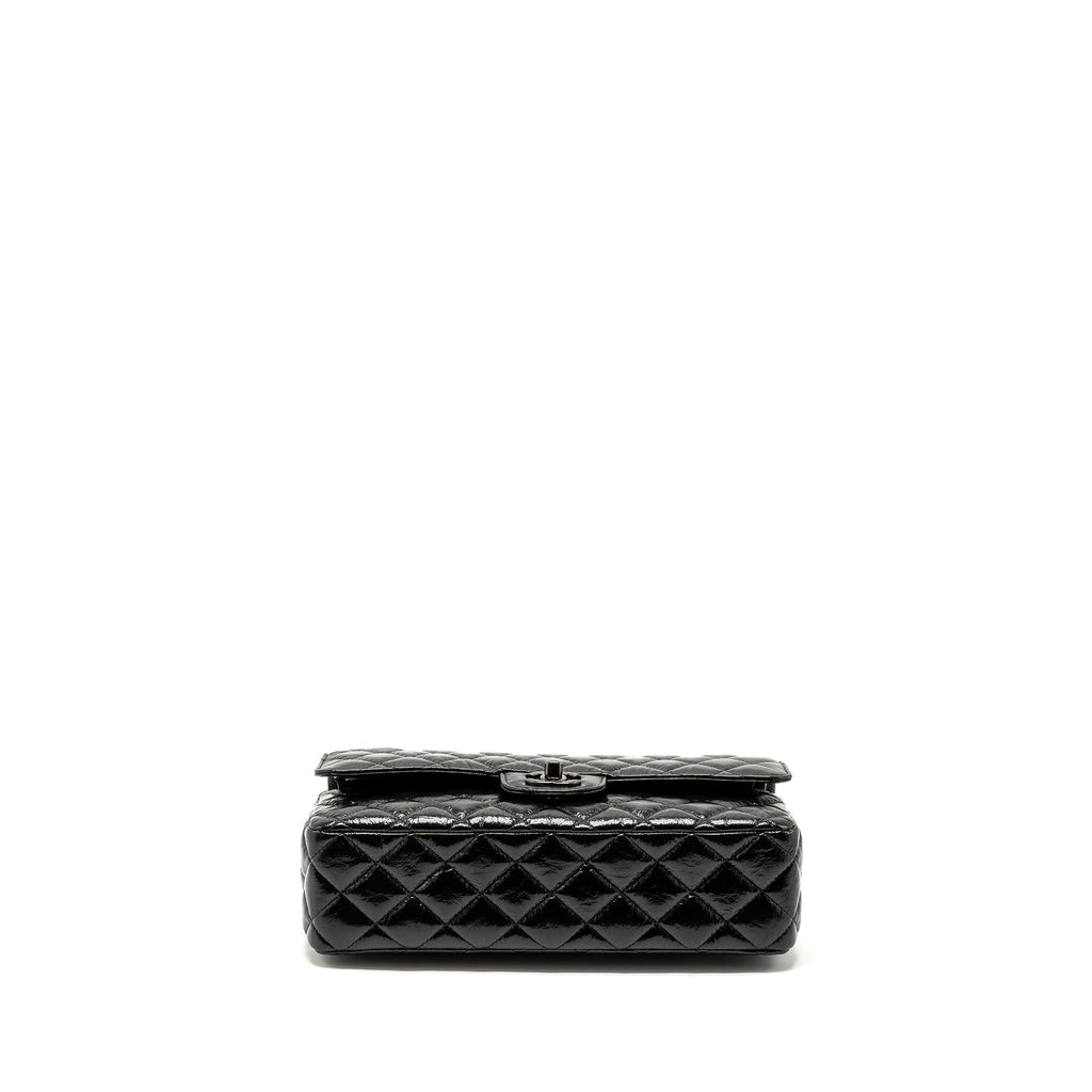 CHANEL MEDIUM CLASSIC DOUBLE FLAP BAG SHINY AGED CALFSKIN SO BLACK
